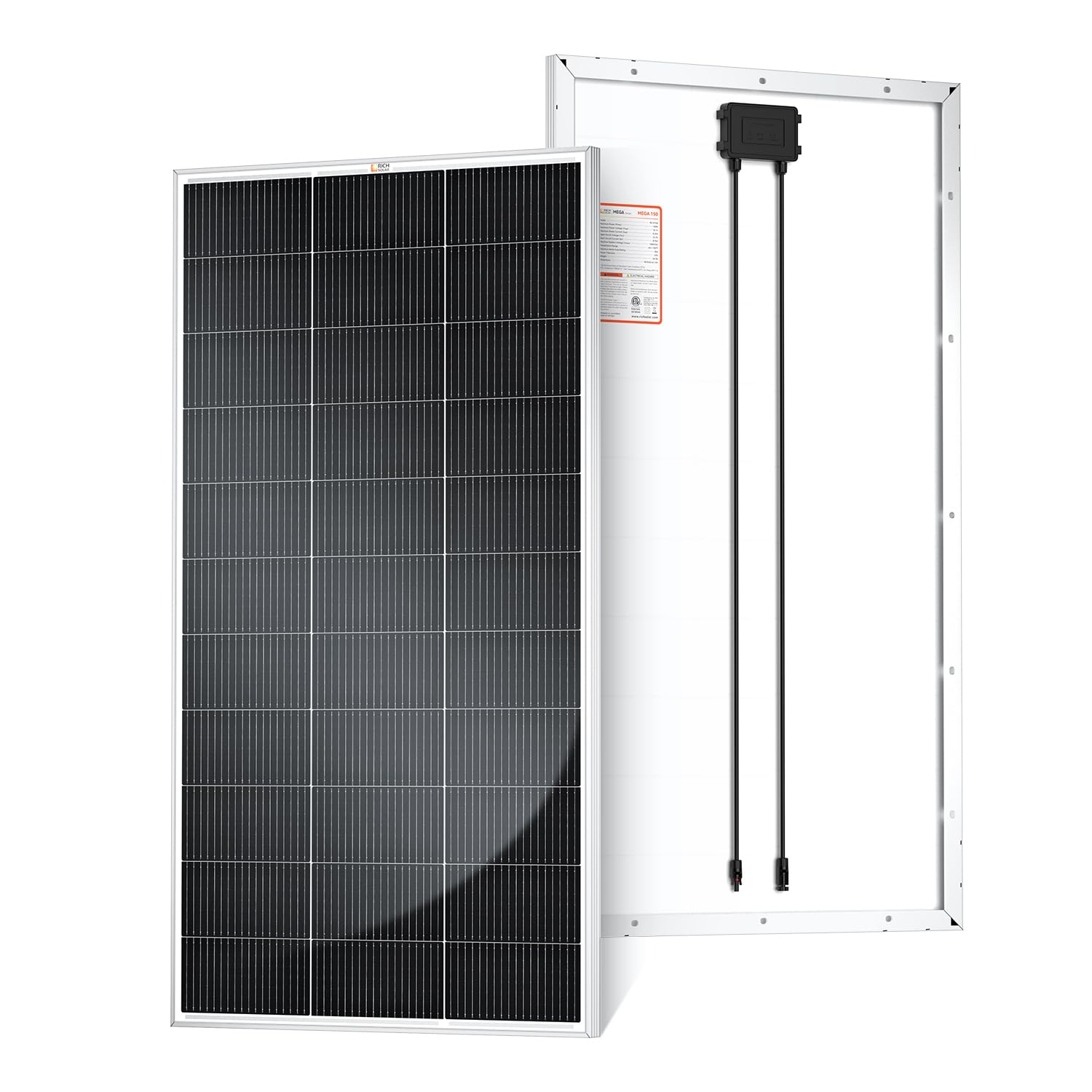 RICH SOLAR 150 Watt 12 Volt 18BB Cell Monocrystalline Solar Panel High Efficiency Solar Module Charge Battery for RV Marine Boat Off Grid