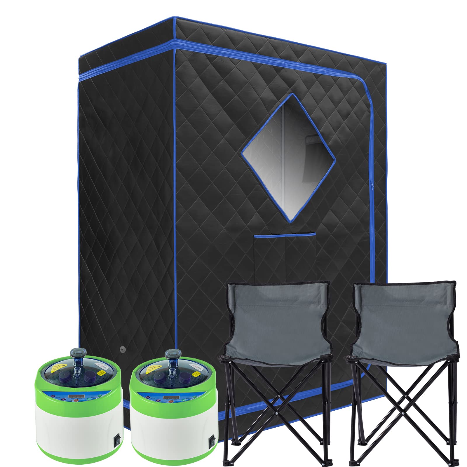 ZONEMEL Two Person Steam Sauna Set for Home Use, Portable Sauna Tent for 1 or 2 Person Full Body Spa, Two 4 Liter Steamers, Two Foldable Chairs