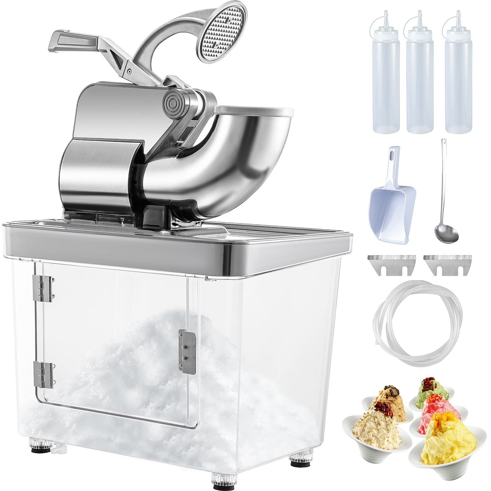 VEVOR 110V Commercial Ice Crusher 661LBS/H, ETL Approved 300W Electric Snow Cone Machine with Dual Blades, Stainless Steel Shaved Ice Machine with Safety On/Off Switch for Family, Restaurants, Bars