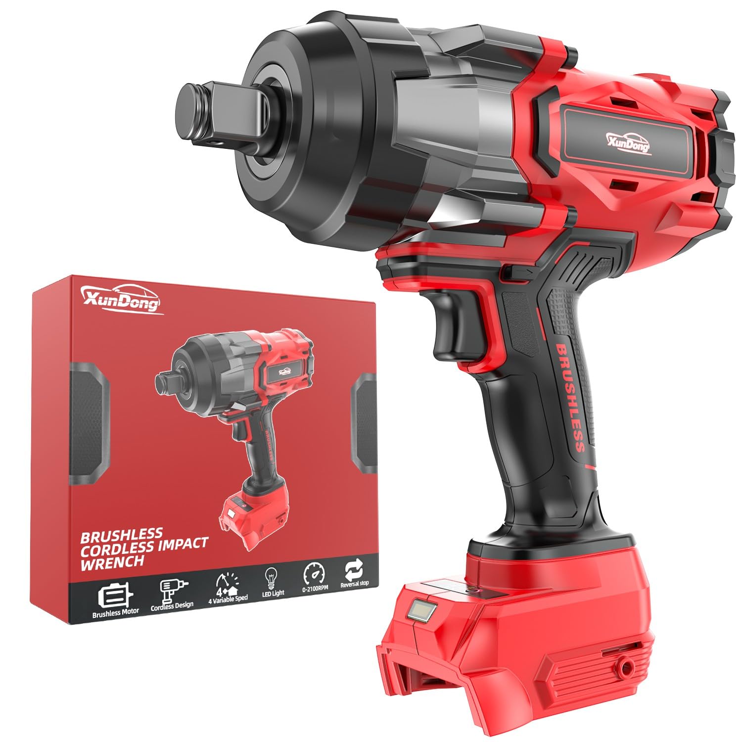 Cordless Impact Wrench 3/4" for Milwaukee 18V Battery, 1850Ft-lbs(2500N.m) High Torque Impact Gun Heavy Duty, Brushless Electric Power Impact Driver with 4 Speed Modes & LED Work Light (No battery)