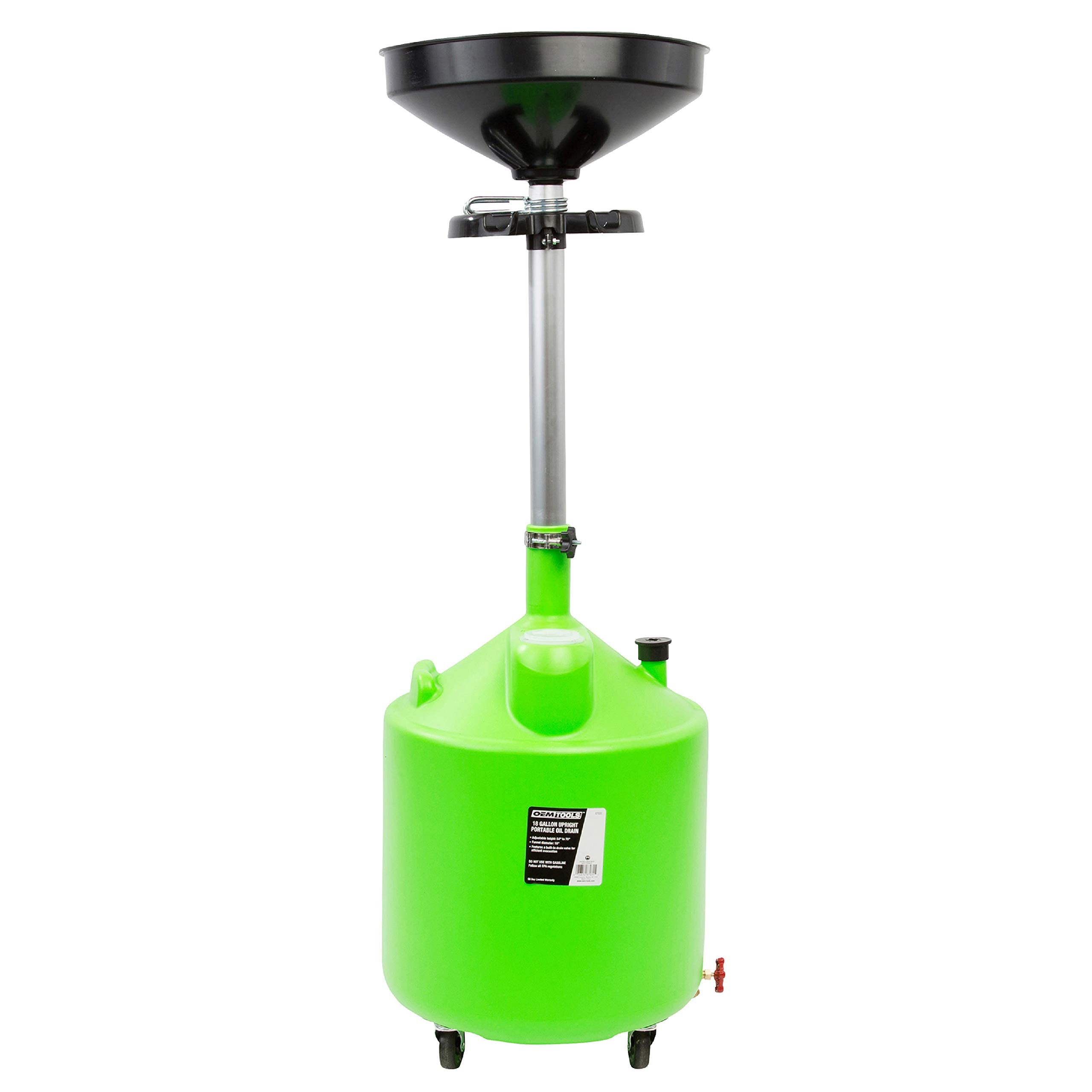 OEMTOOLS 87031 18 Gallon Oil Drain Container, Upright Adjustable Oil Drain Tank with Funnel, Waste Oil Container for Automotive Oil Changes