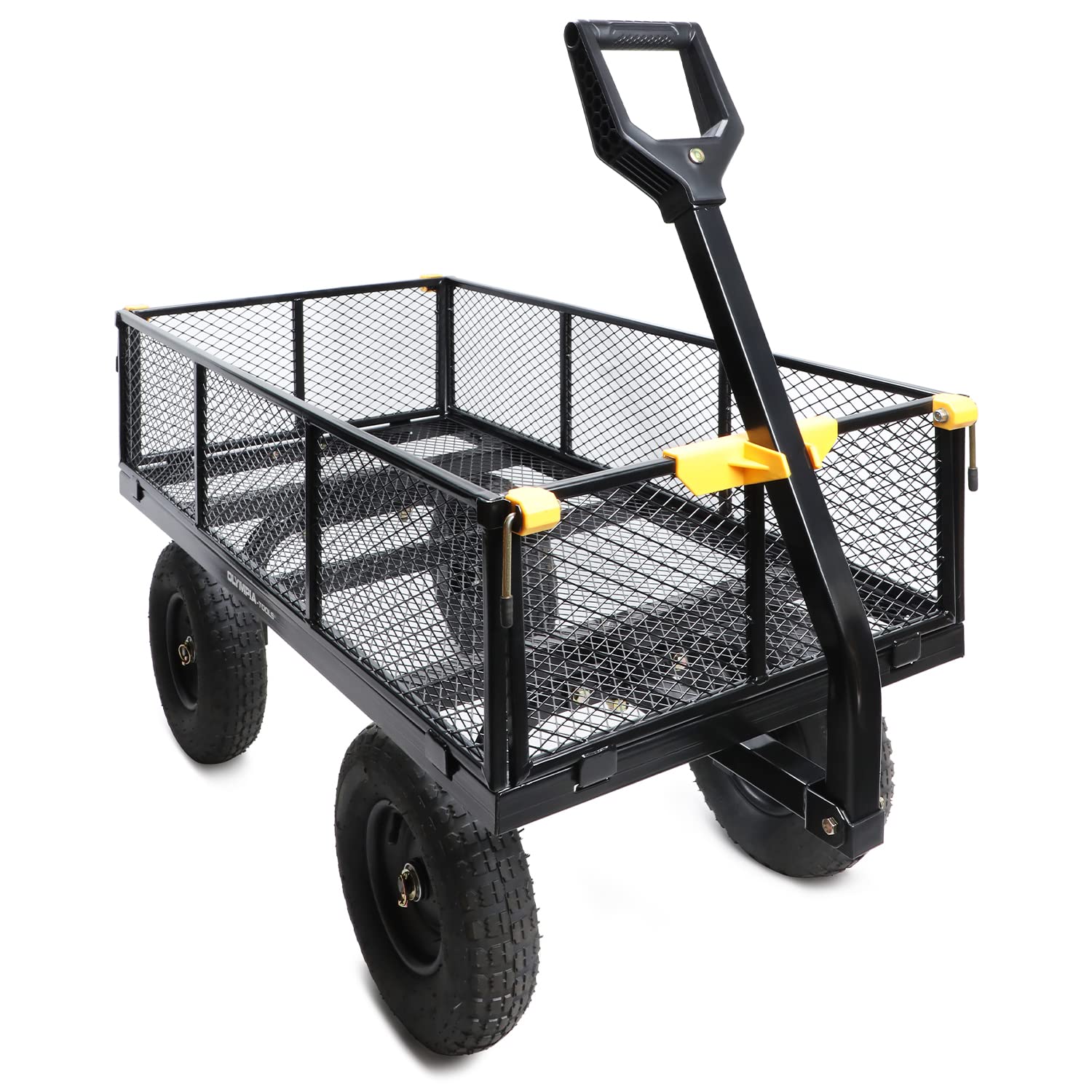 Olympia Tools Steel Garden Cart 1,000lbs 6-cu ft Utility Cart, Heavy Duty Wagon, with Removable Mesh Sides to Convert into Flatbed, Lawn and Utility Wagons Cart