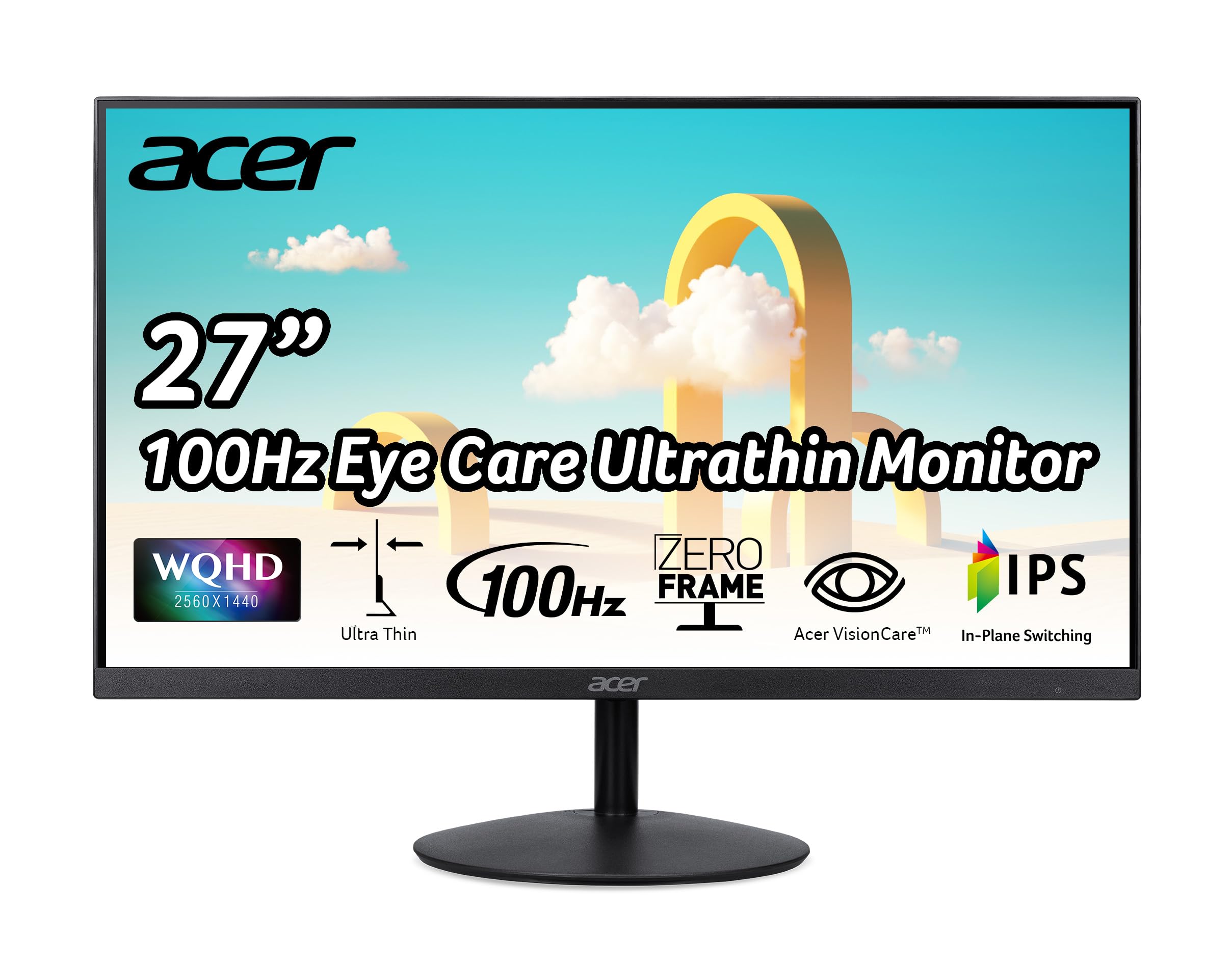 Acer SB272U Ebiip 27" WQHD 2560x1440 IPS Zero-Frame Gaming Office Monitor | AMD FreeSync Technology | Ultrathin Stylish Design | 100Hz | 1ms VRB | Low Blue Light | Display Port & 2 x HDMI 2.0 Ports