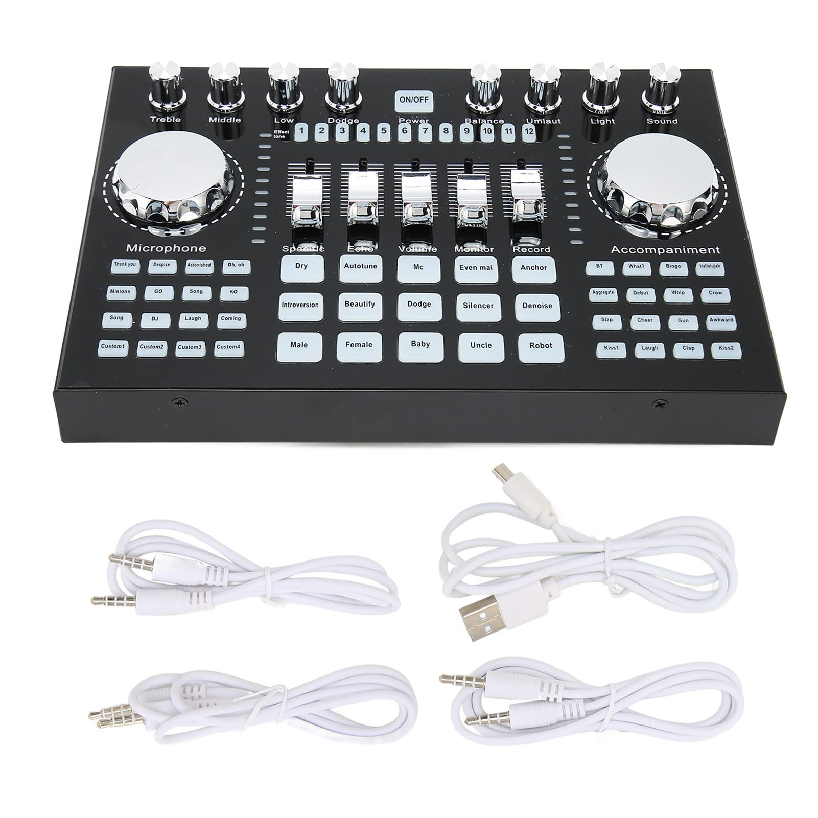 Black Live Sound Card Live Sound Card Big Knob Bluetooth 5.0 DSP Noise Canceling HiFi Mini Mixer with RGB Lights, Portable Bluetooth Live Sound Card Mixer Board Live Sound Card (black)