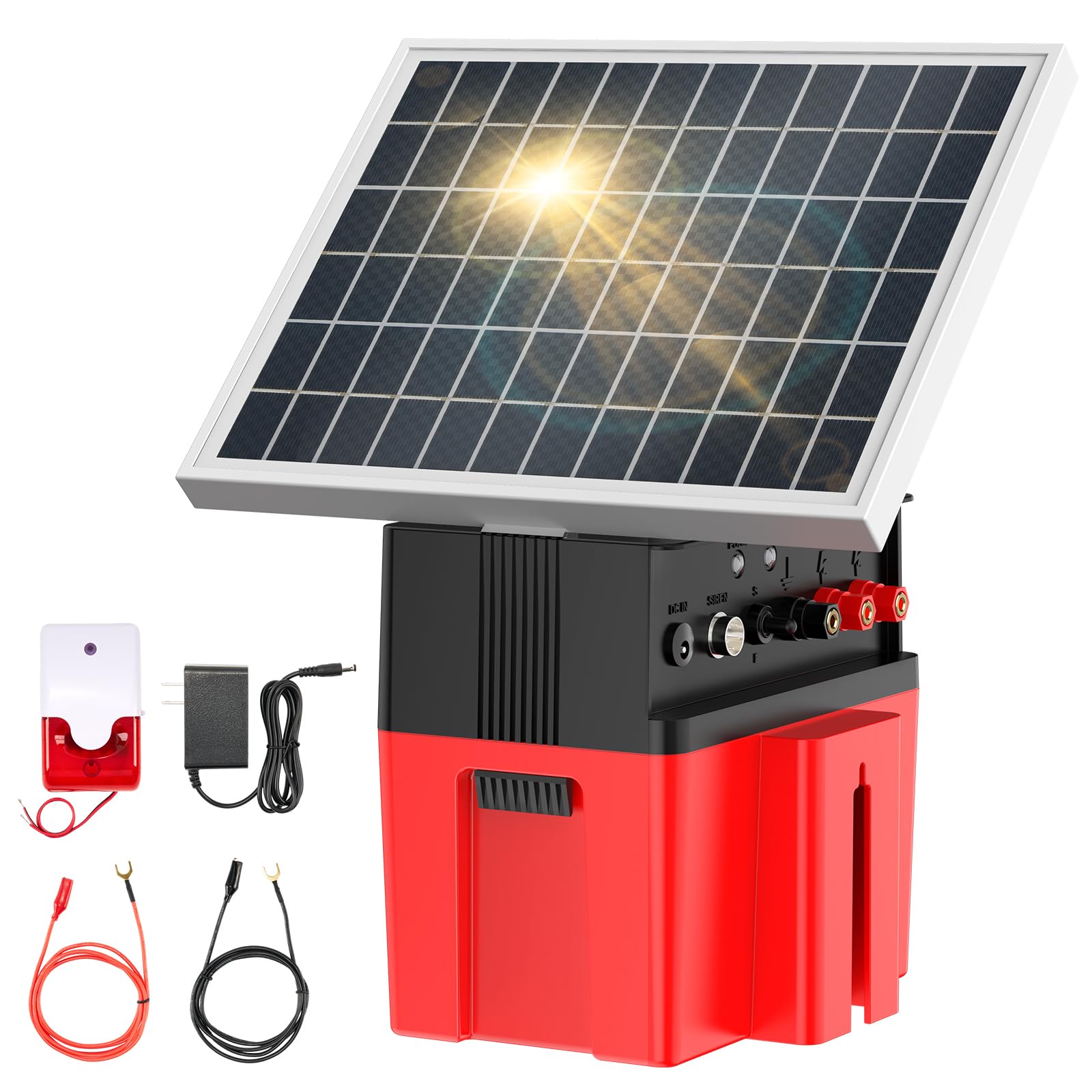 Solar-Powered Electric Fence Charger with Alarm - 1.2J Energizer, 12000mAh Battery & 10W Panel for 20-Mile Range Security - Ideal for Cattle, Sheep, Goats, Chickens, Poultry Farms