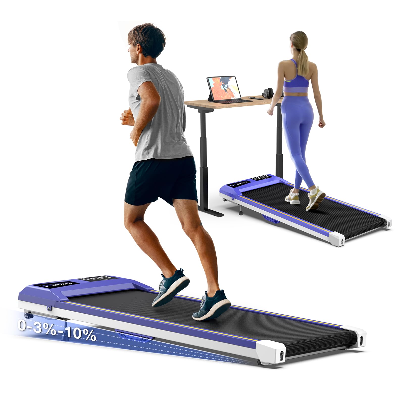 COZYINN Walking Pad Under Desk Incline Treadmill for Home Office, 40dB Small Treadmill 320lbs Capacity, Cardio Training Walking Jogging Running, Easy to Move Use, Compatible with KINOMAP Apple Health