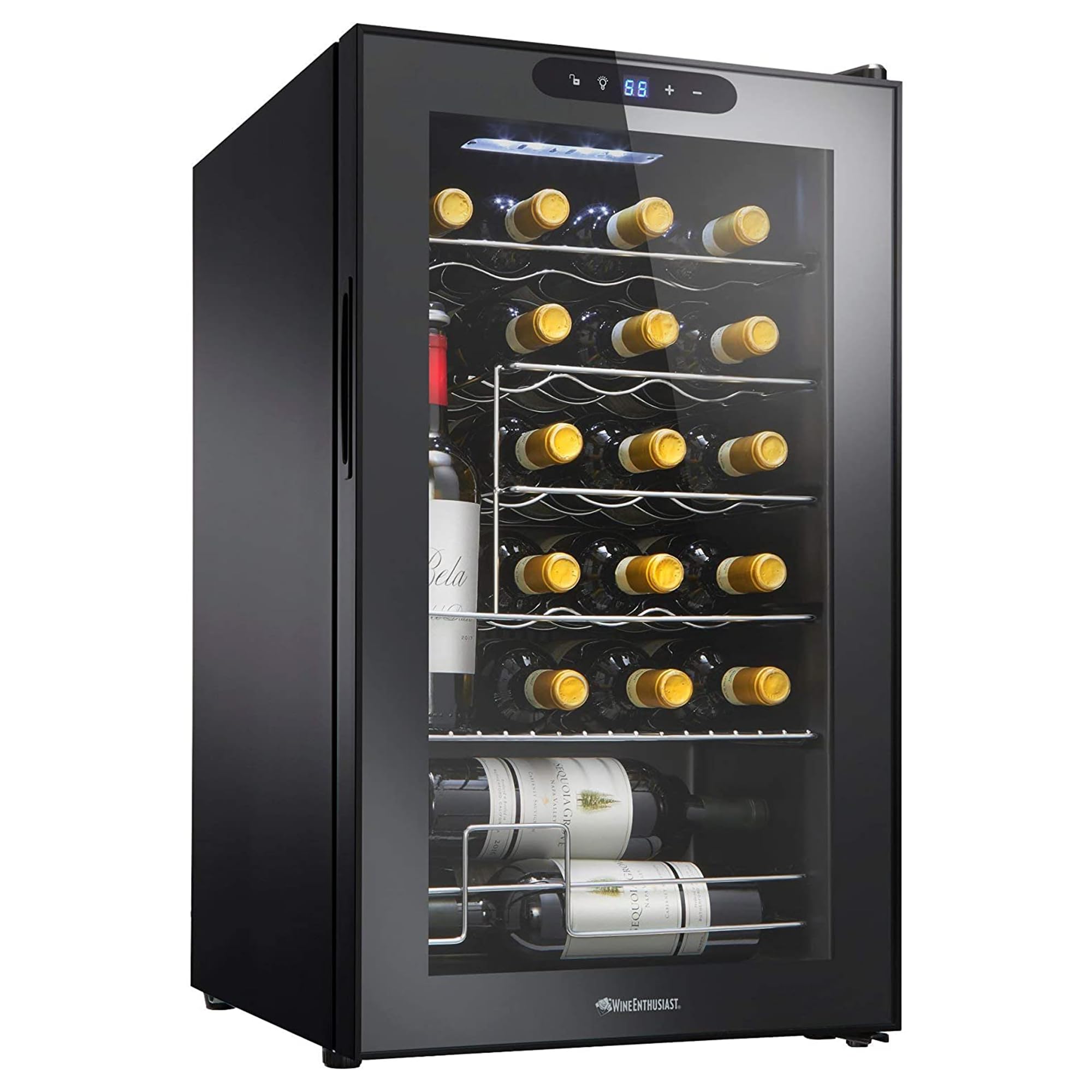 Wine Enthusiast 24-Bottle Compressor Wine Cooler with Upright Bottle Storage - Freestanding Wine Refrigerator with Digital Touchscreen and LED Temperature Display
