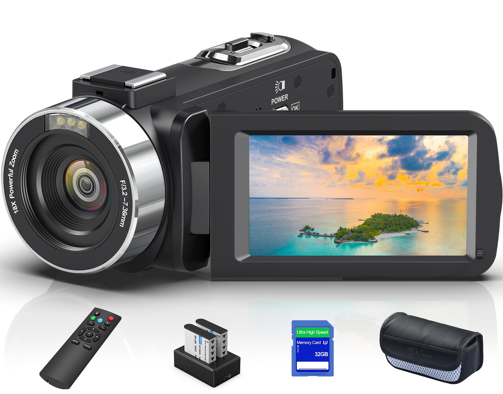 Gcasio 8K 64MP Camcorder Video Camera 18X Digital Zoom YouTube Vlogging Camera Webcam IR Night Vision WiFi 3.0”Touch Screen Camcorders with Microphone, 32G SD Card, Remote Control and 2 Batteries