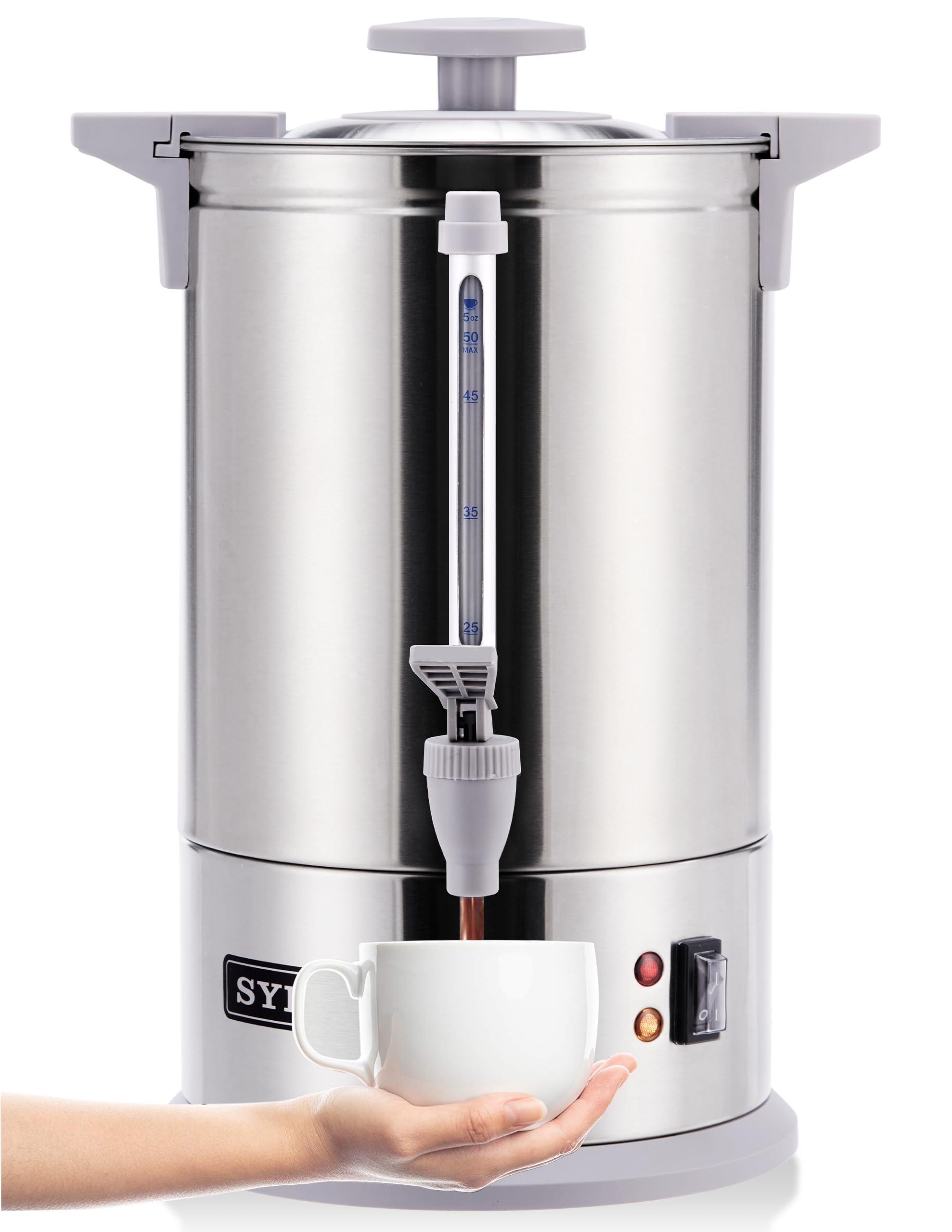 SYBO SR-CP-100B Commercial Grade Stainless Steel Percolate Coffee Maker Hot Water Urn for Catering, 100-Cup 16 L, Grey