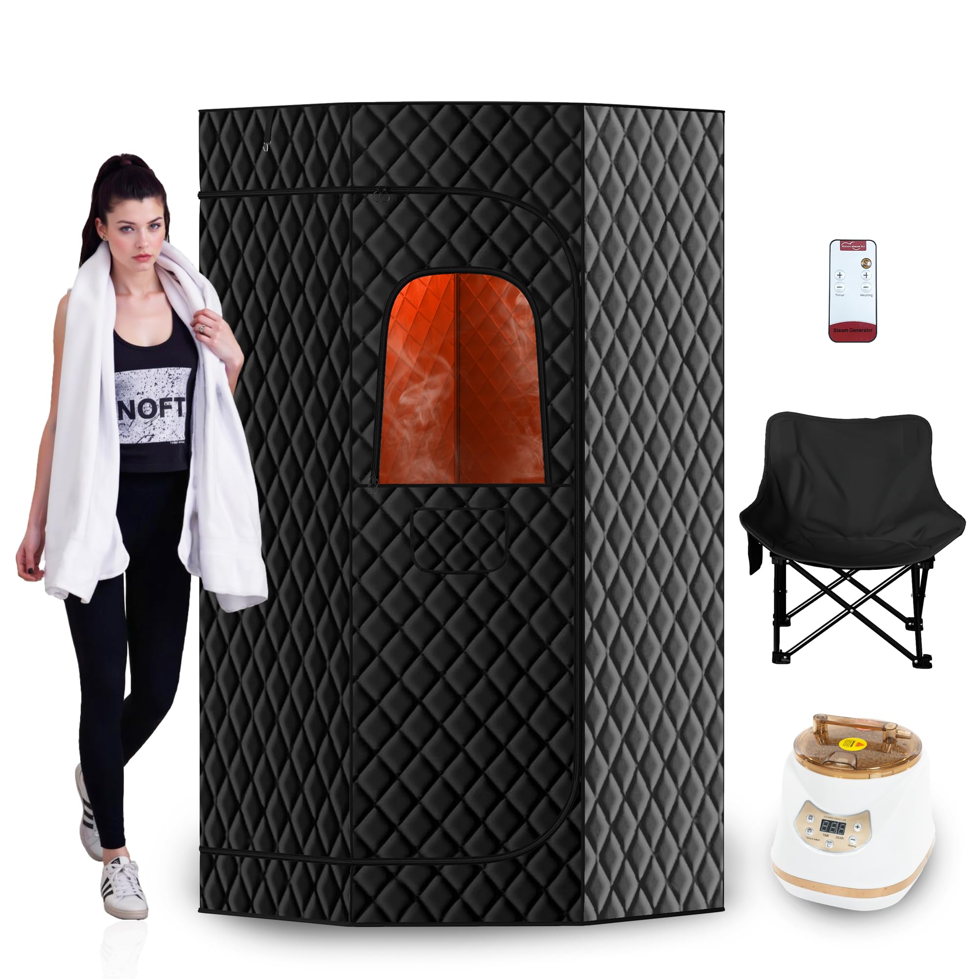 RESTISLAND Portable Steam Room for Home, Upgraded 6.2FT Pentagon Full-Body Steam Sauna Box for Home Sauna with 3L 1500W Steamer, Remote