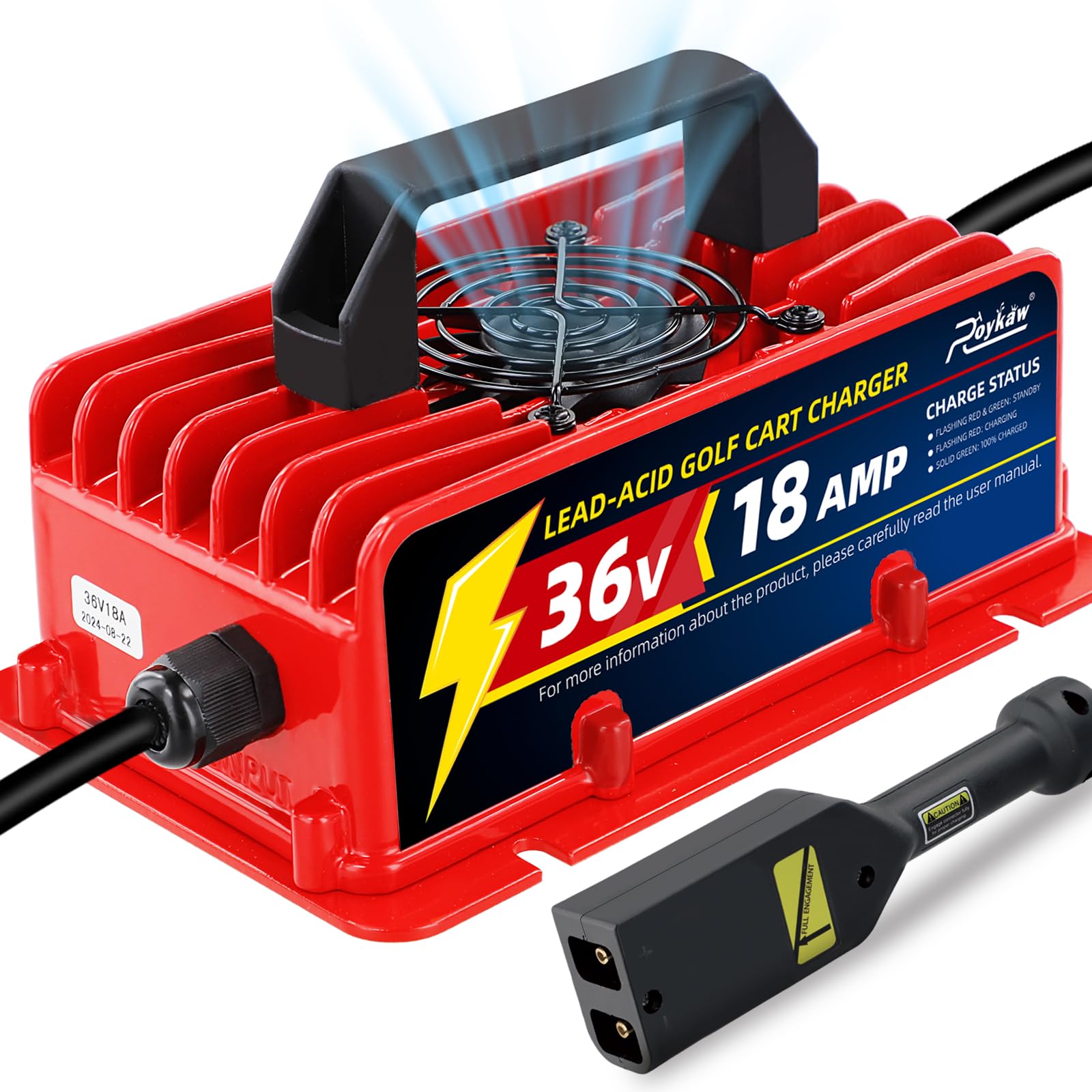 Roykaw 18 AMP 36 Volt Golf Cart Battery Charger, Lead Acid Battery Charger for Golf Cart Compatible with EZGO TXT Electric Models, with D Style Plug, Fast Charging