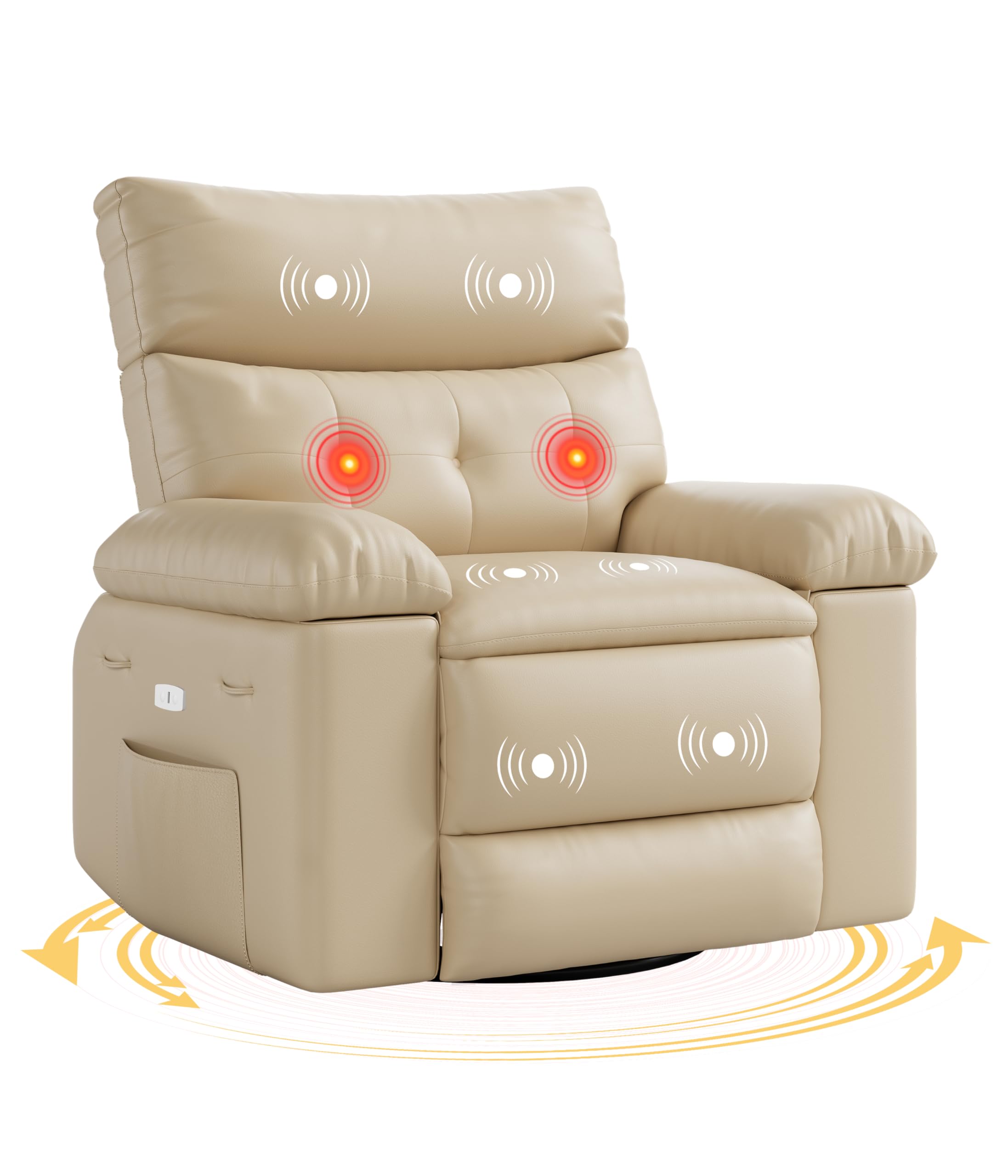 GarveeHome Swivel Massage Chair, Power Rocking Recliner Chair with Vibration and Heating, Overstuffed Faux Leather Single Sofa Chair, Rocking Glider Chairs for Living Room