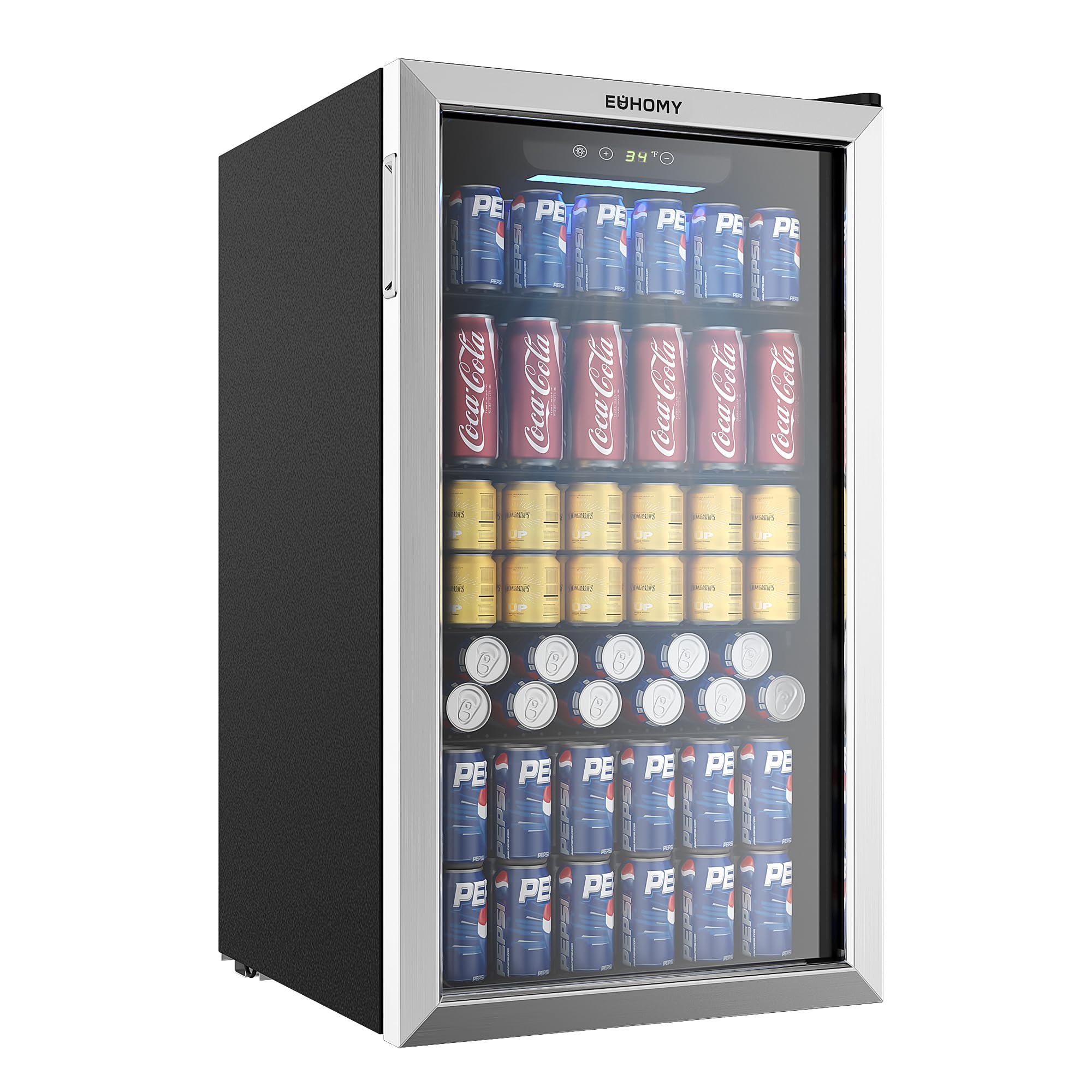 EUHOMY Beverage Refrigerator Cooler, 128 Can Mini Fridge with Glass Door for Soda Beer or Wine, Beverage Cooler for Home, Office, Bar with Adjustable Removable Shelves, Silver