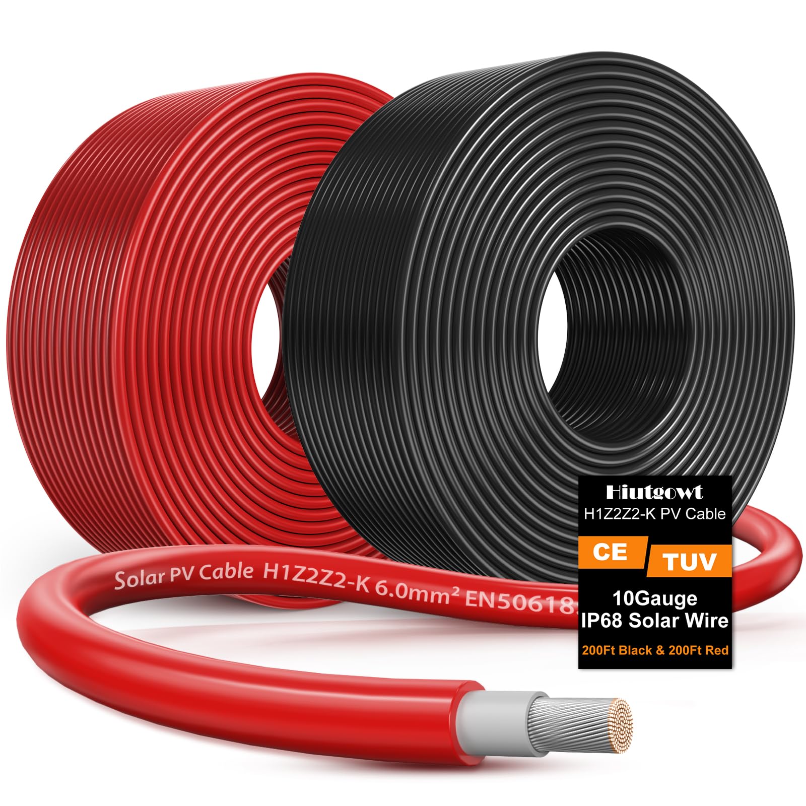 Hiutgowt Solar Panel Wire 10AWG 200Ft, Solar Wire 10AWG, PV Wire 10AWG 200 Feet Solar Cable, 10AWG Solar Extension Cable 200Ft, Solar Panel Extension Cable 50Ft, Solar Panel Cable 200Ft
