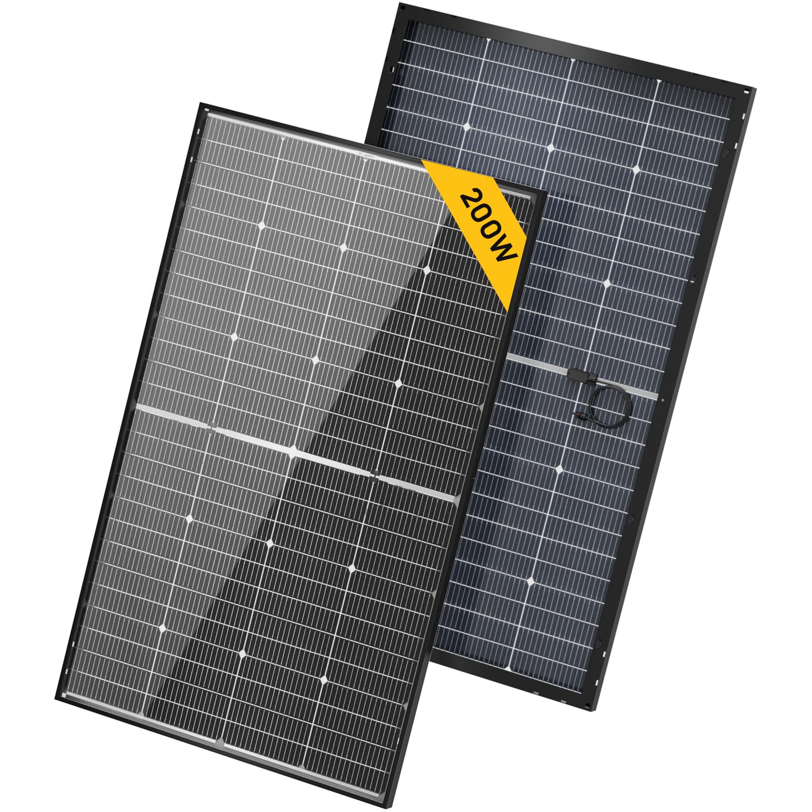 BougeRV 24V N-Type 16BB 200W Bifacial Solar Panel, 24V 200 Watt Solar Panel, for RV Camping Boat Marine Log Cabin Roof, Charing Golf Cart Lithium Battery, Black Frame (1PCS)