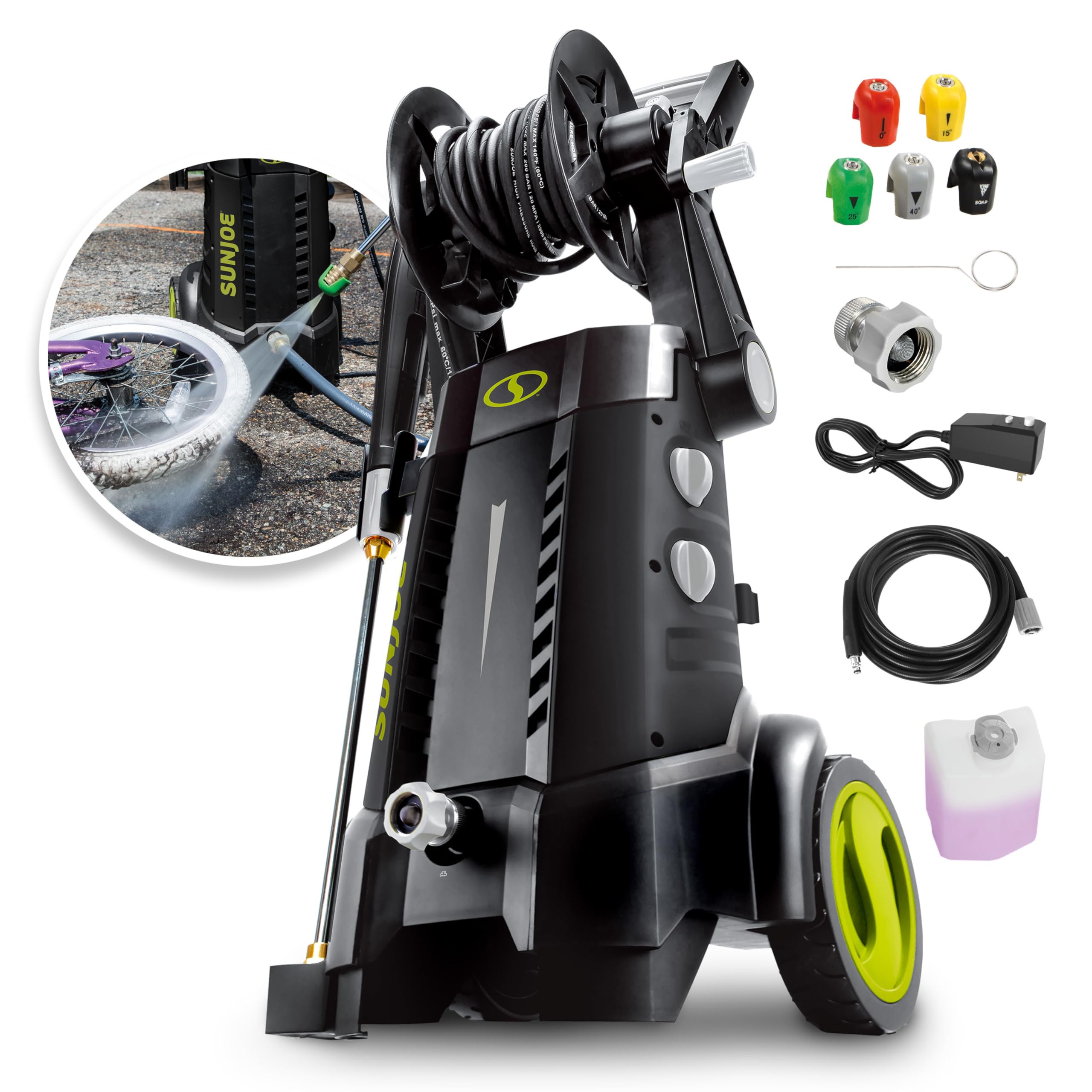 Sun Joe Electric Pressure Power Washer, 2030 PSI (PWMA Certified), 1.76 GPM, Dual Soap Tanks, SPX3001 (35-FT GFCI Water-Safe, Power Cord)