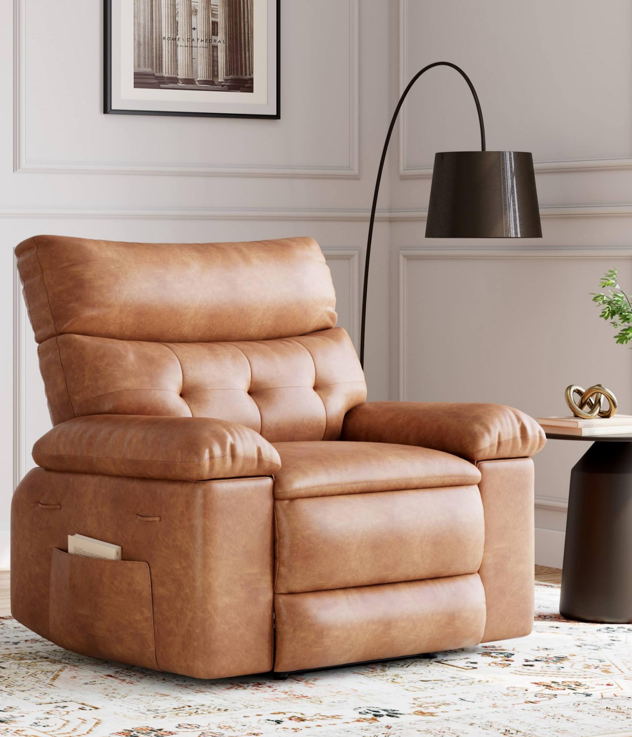 Oversized Wide Recliner Chair - Heat and Massage, PU Leather Large Manual Recliner for Adults, Premium Comfort Lazy Chair with 1.5X Sponge Filling and Easy Recline Mechanism for Relaxation