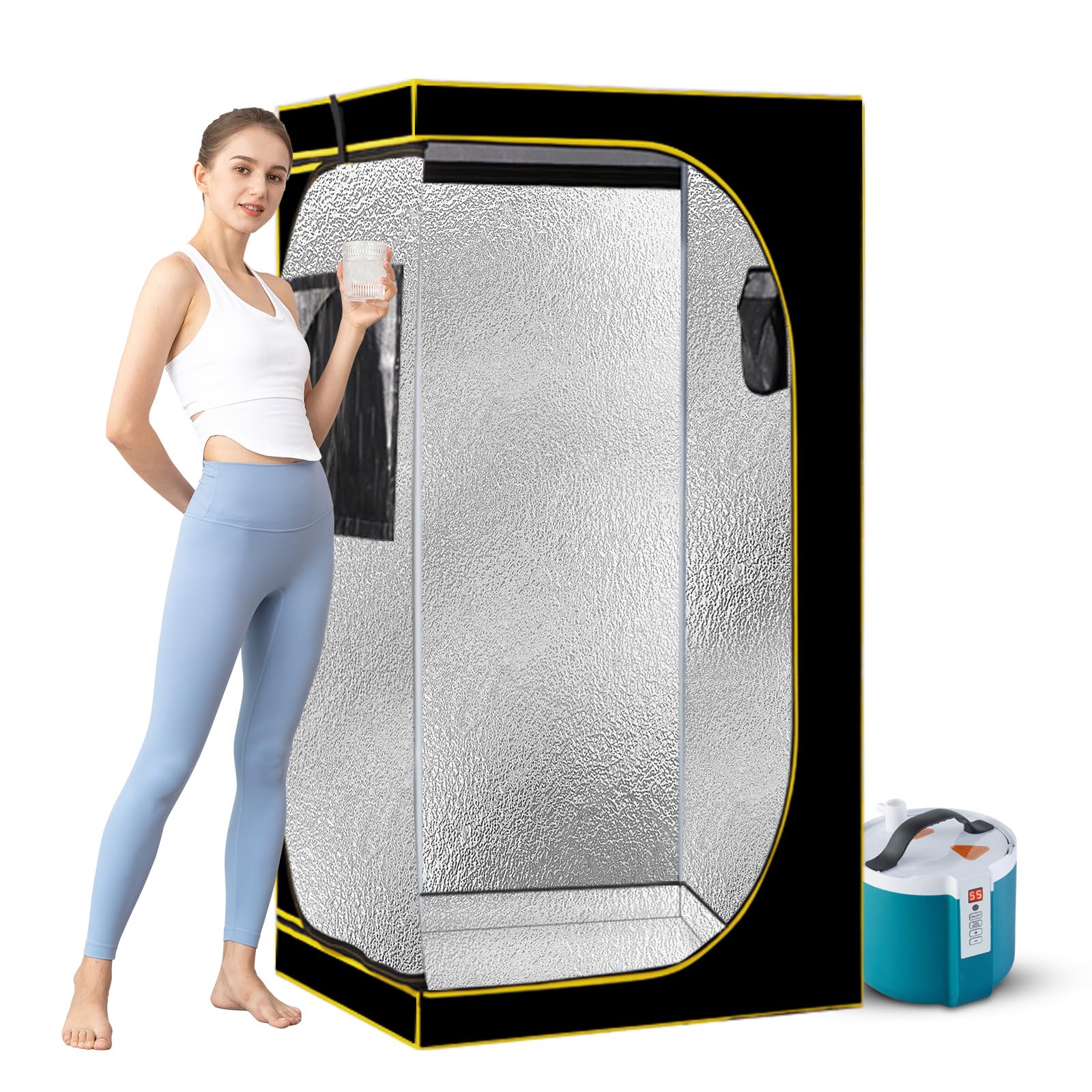 amocane Portable Steam Sauna, Full Size Personal Sauna Tent with 1.6L & 1000W Steam Generator, Remote Control, Indoor Sauna Spa Kits for Relaxation & Detox, Full Body at Home Spa
