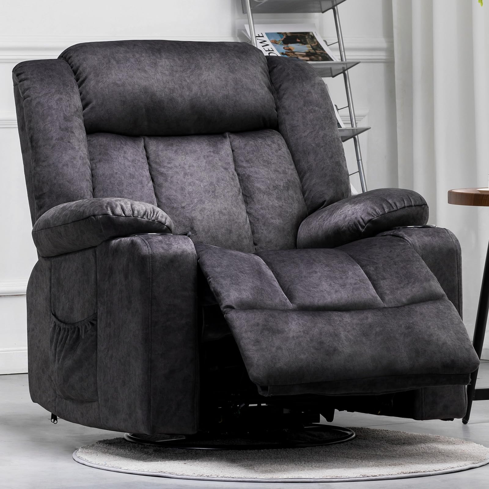 COMHOMA Recliner Chair Massage Rocker with Heated 360 Degree Swivel Lazy Boy Recliner Single Sofa Seat with Cup Holders for Living Room (Gray)