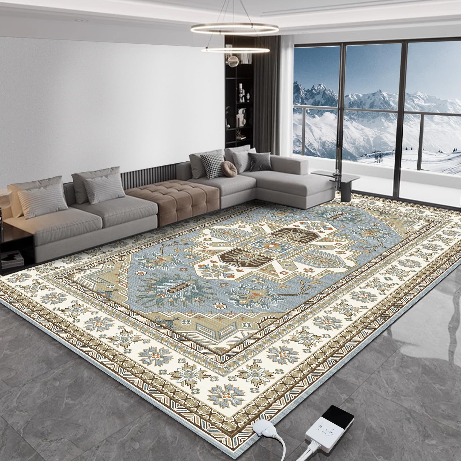 NujorWarm 220V-240V Graphene Electric Heated Rug,Soft Plush Carpet Indoor Space Heater Floor Heating Mat Heated Foot Warmer with Timer Fast Heating, Suitable Living Room Office 1500W 5.2x7.9Ft Ws