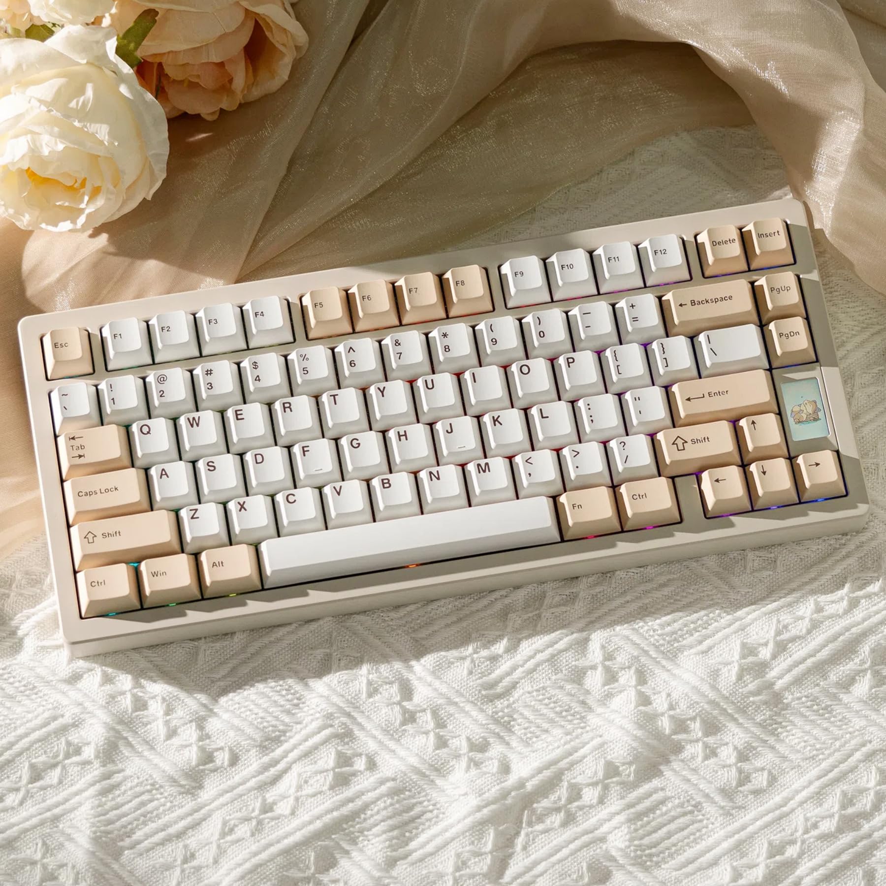 Chilkey ND75 Aluminum Keyboard 75% Percent Wireless Gaming Mechanical Keyboard with LCD Screen, Quick Assembly, BT/2.4G/USB-C, Hot Swappable Per-Key RGB Custom Beige Key Board for Laptop Office PC