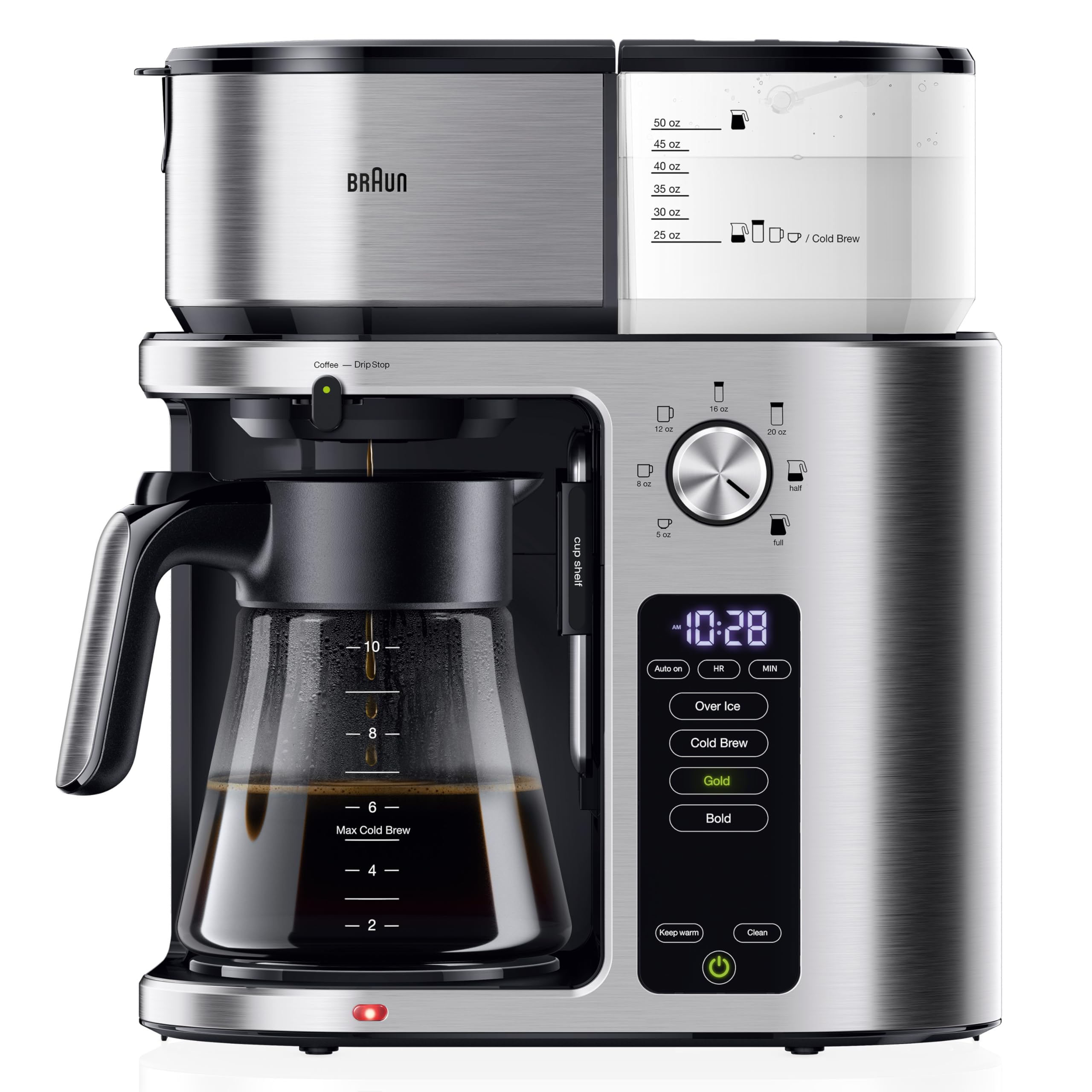 Braun MultiServe Plus 10- Cup Pod Free Drip Coffee Maker, 7 Brew Sizes/Hot & Cold Brew, Stainless steel KF9270SI