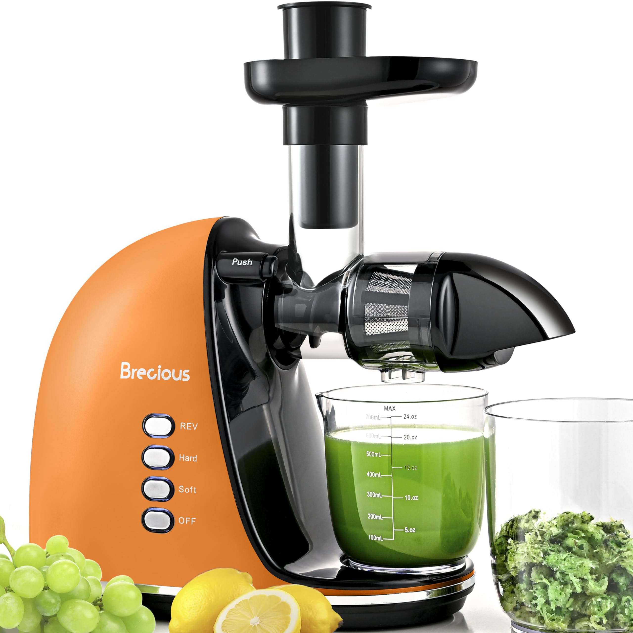 Slow Masticating Juicer,Brecious Cold Press Juicers with 2 Speed Modes & Quiet Motor,Juicers Machines Vegetable and Fruit with Reverse Function,Celery Juicer,BPA-Free,Easy to Clean (Orange)