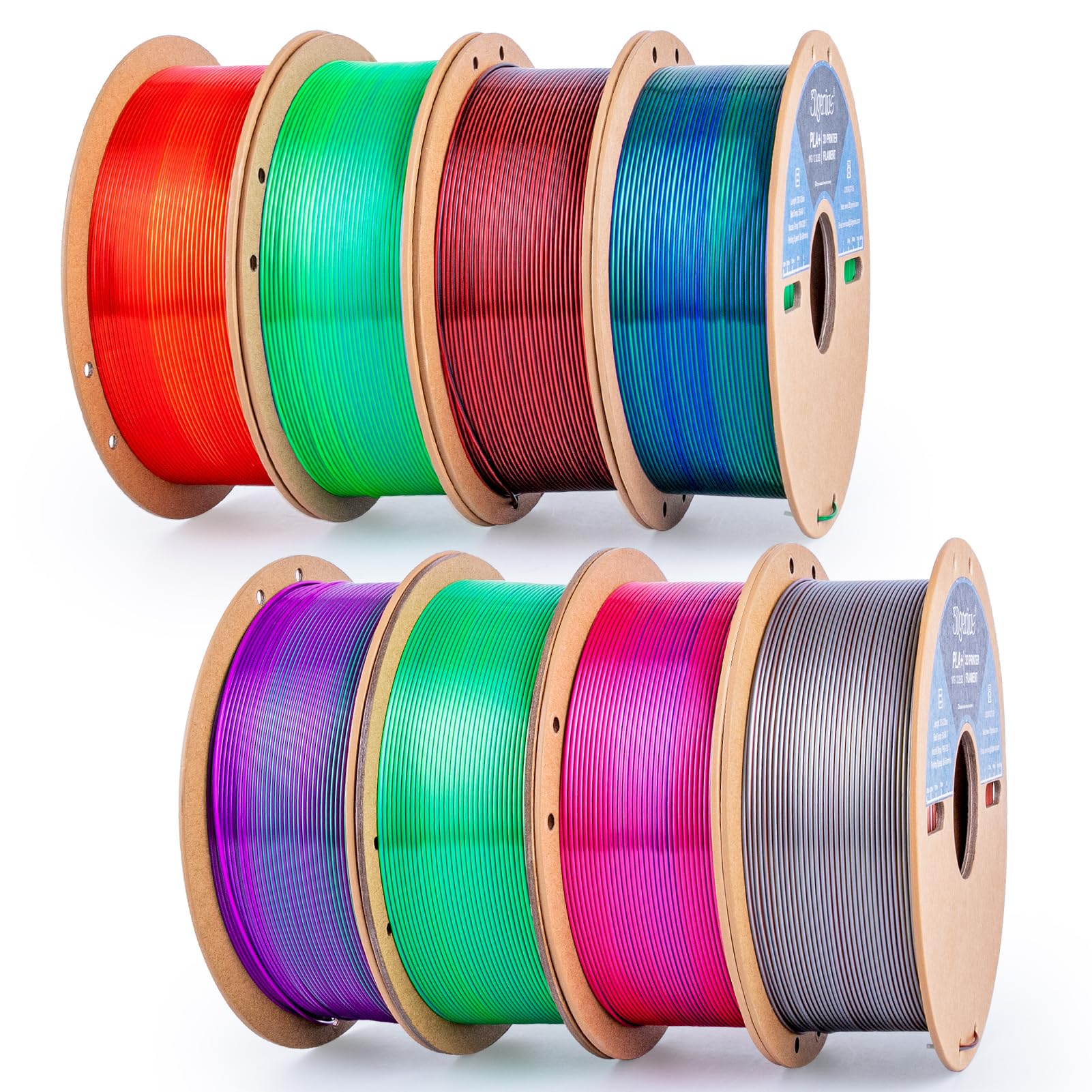 3Dgenius 3D Printer Filament Bundle Silk PLA Filament 1.75mm Pack 3D Printing Filament Pack Silk PLA 3D Printer Filament Fit Most FDM Printers, 1KG X 8 Spools, Totally 8KG