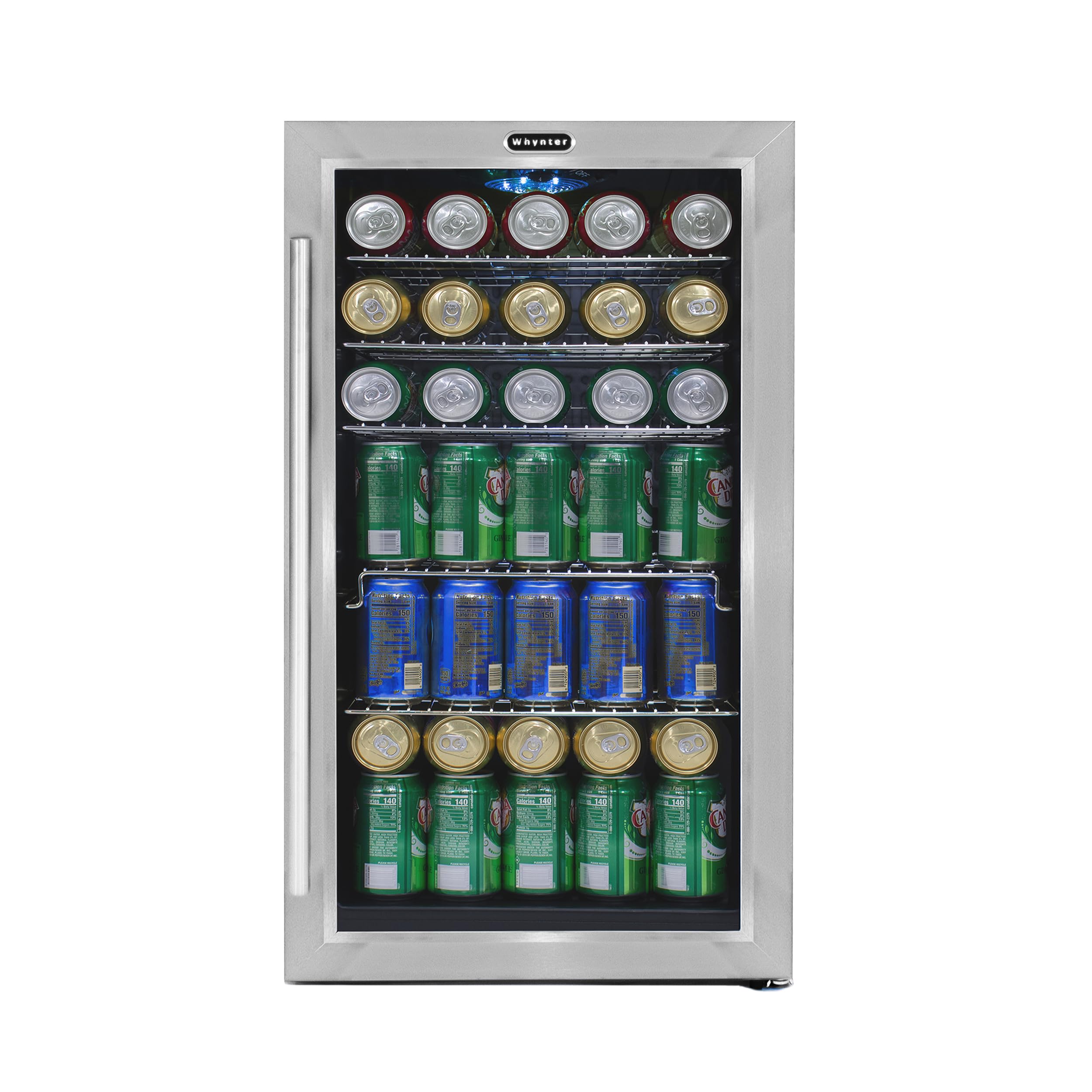 Whynter Beverage Refrigerator with Double-Layer Glass Door, 127-Can Freestanding Drink Mini Fridge, BR-130SB, 3.1 Cubic Feet, Stainless Steel