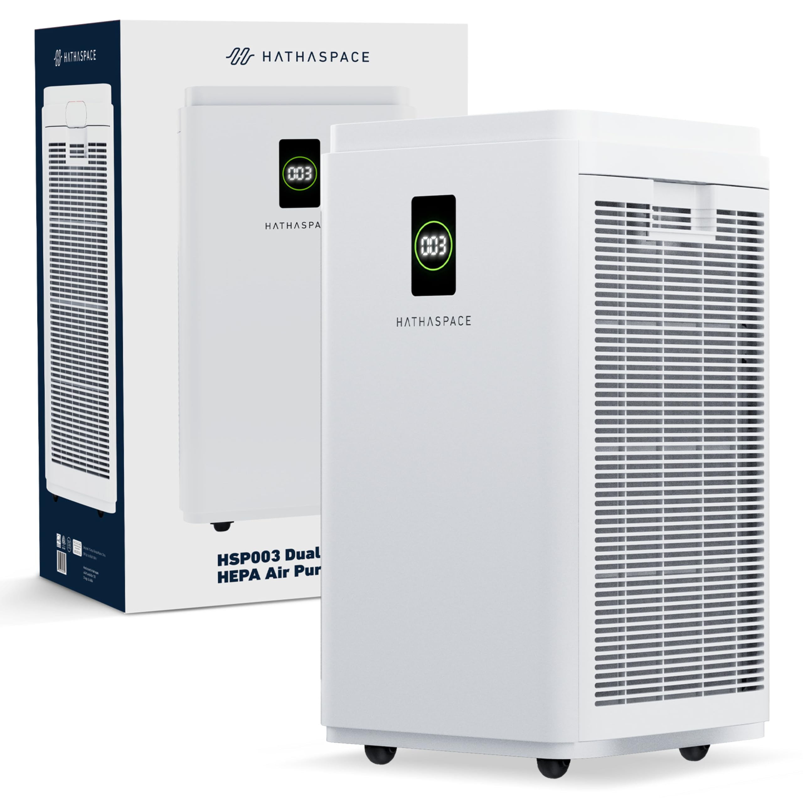 HATHASPACE HSP003 True HEPA Air Purifier for Home, Removes 99.9% of Dust, Smoke, Pet Dander, Odors, VOCs, Covers Up to 2800 Sq. Ft, Quiet Air Cleaner with Smart Sensor for Bedroom & Large Rooms