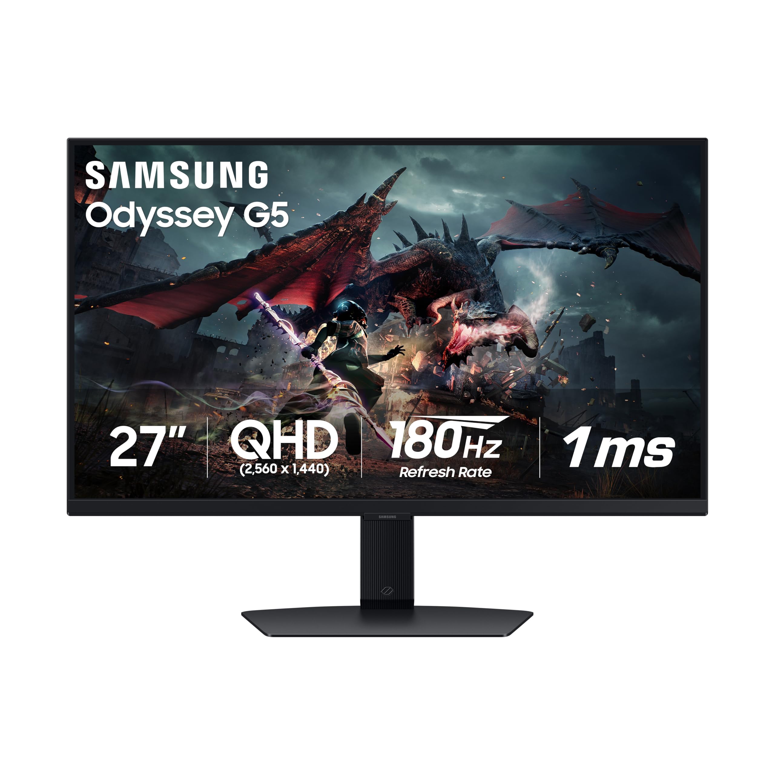 SAMSUNG 27-Inch Odyssey G50D Series QHD Fast IPS G-Sync Compatible Gaming Monitor, 1ms, VESA DisplayHDR 400, 180Hz, AMD FreeSync, Adjustable Stand, Eye Saver Mode, LS27DG500ENXZA, 2024