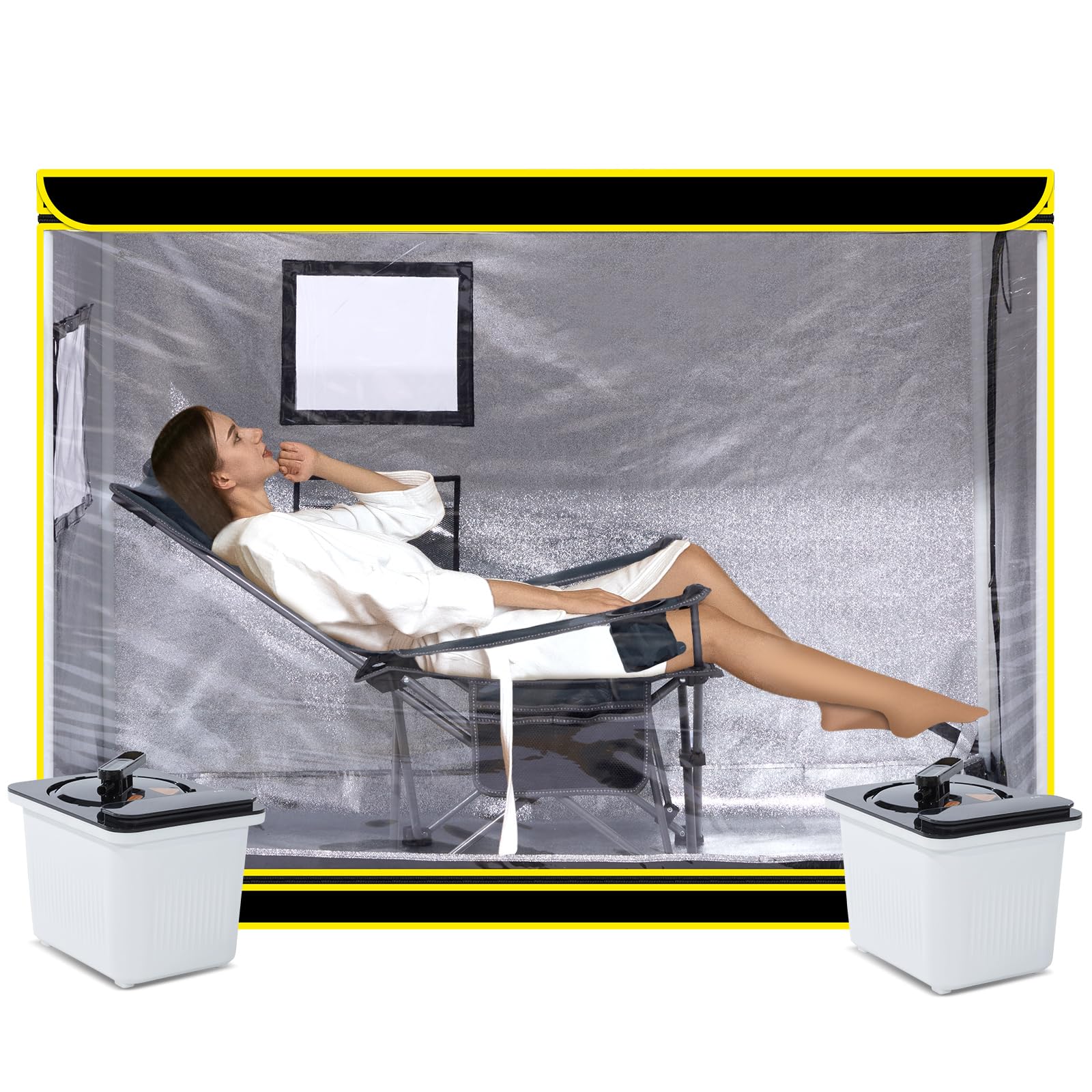 amocane Full Size Portable Sauna, Single Personal Steam Saunas Tent Fold-able with 4L 1400W Steam Generator Remote Control, Chair, Full Body Lightweight Sauna for Relaxation & Detox