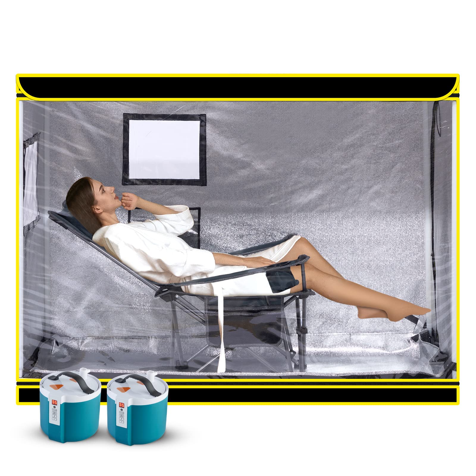 amocane Full Size Portable Steam Sauna, Reclining Personal Sauna with Foldable Lounge Chair for Home Spa, Lightweight Full Body Saunas Tent with 1000W Steamer for Relaxation