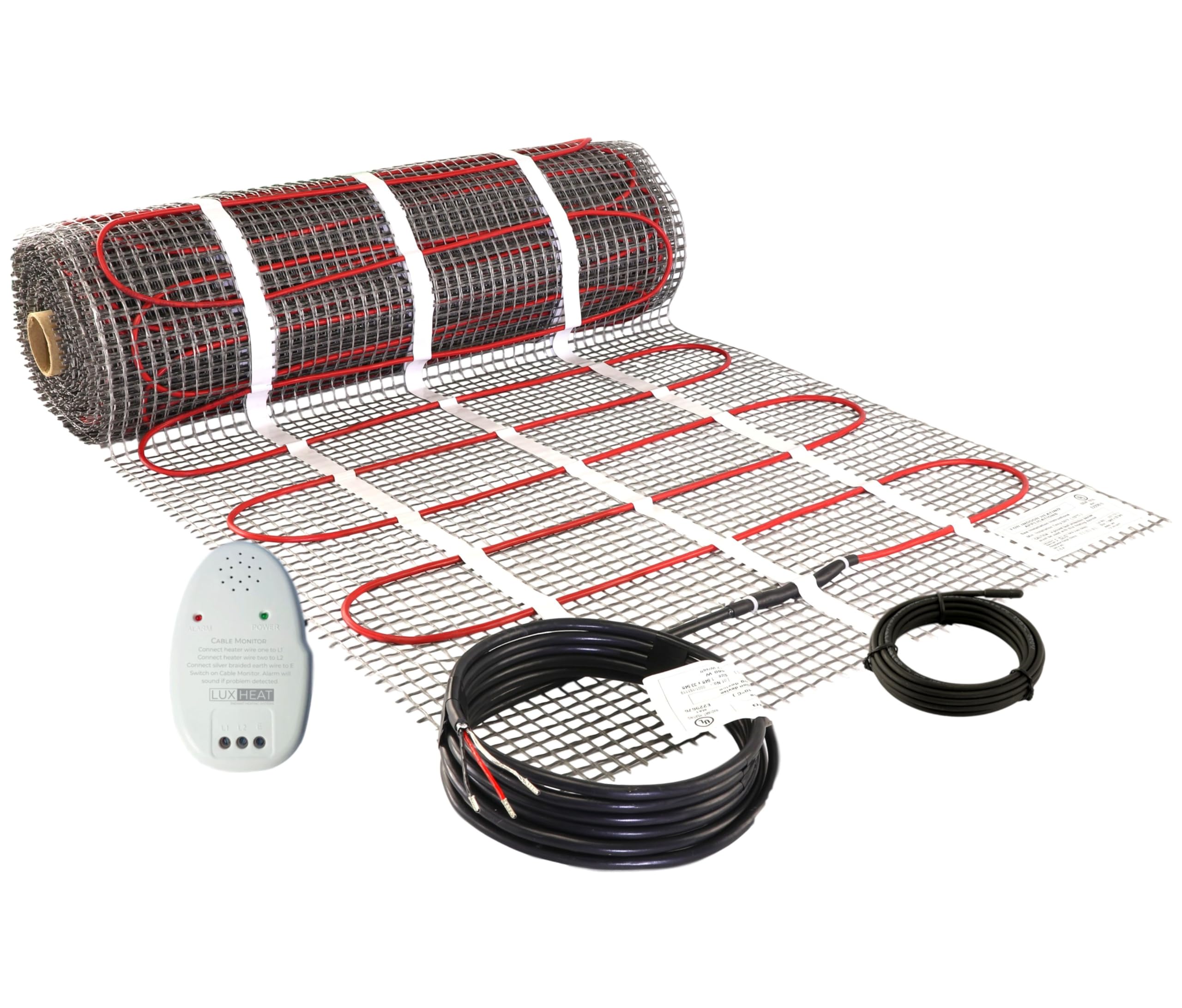 LuxHeat 60 Sqft Heating Mat - 120v Electric Radiant Floor Heating System, with Self-Adhesive Mesh for Easy Installation - Includes Installation Monitor & Floor Sensor - Excludes Thermostat