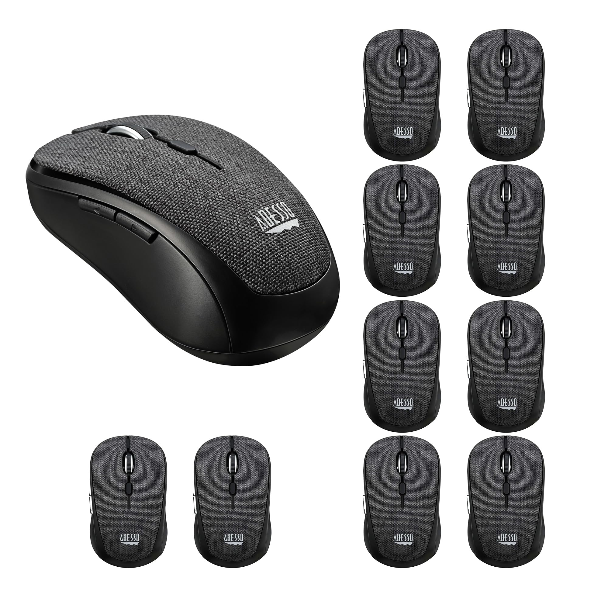 Adesso Lot of 10 Pcs Multipack iMouse S80B 24Ghz Fabric Wireless Black Fabric Mini Optical Mouse