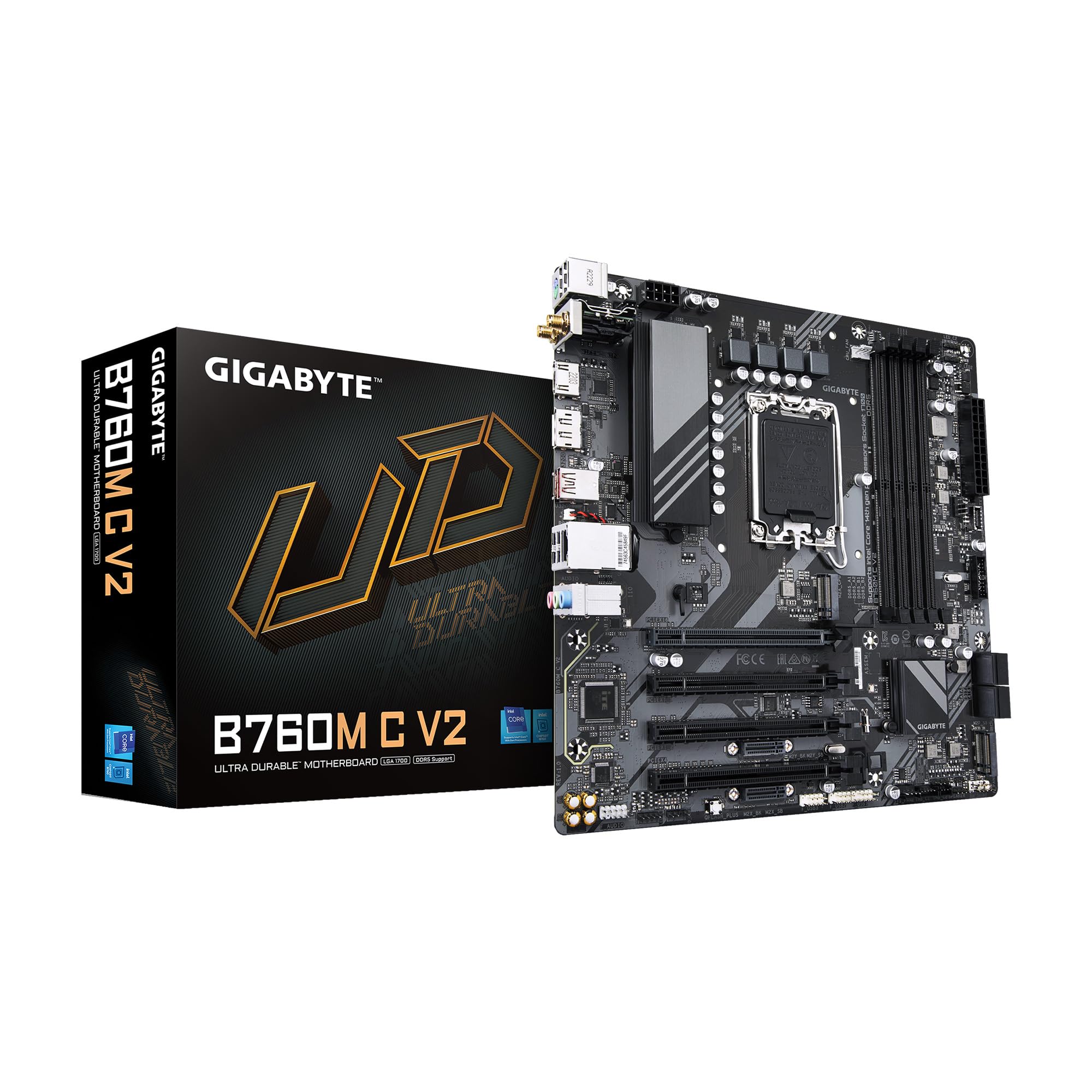 GIGABYTE B760M C V2 LGA 1700 Intel B760 M-ATX Motherboard with DDR5, Triple M.2, PCIe 5.0, USB 3.2 Gen 2x2 Type-C, WiFi 6, 1GbE LAN, Q-Flash Plus, EZ-Latch