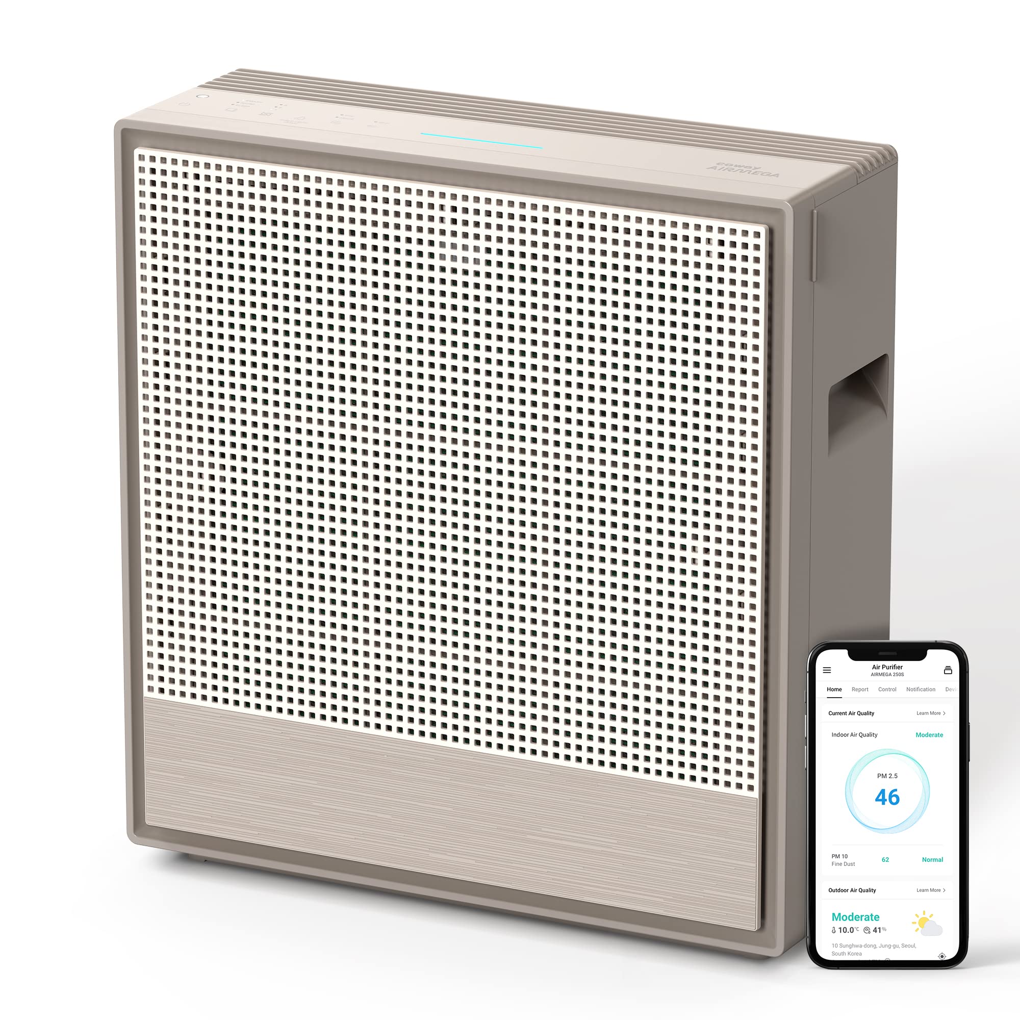 COWAY Air Purifiers for Home Large Room Up to 1,860 ft², Washable Pre-Filter and True HEPA Filter for Smoke, Allergies, Pet Dander, Odor, AQI, App Control, Smart & Rapid Mode, 3yr Warranty, 250S