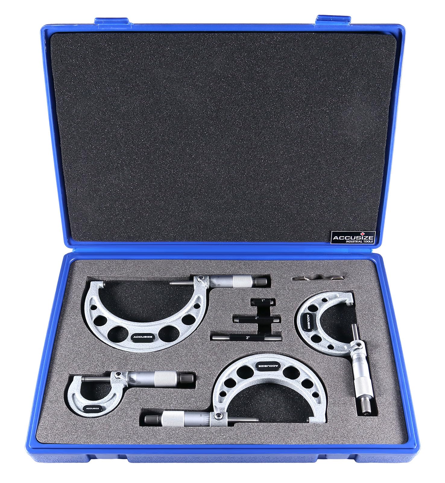 Accusize Industrial Tools 0-4 inch x .0001'' Ultra-Precision M-Type Outside Micrometers Carbide Tipped 4 Pc Set, EG00-0904