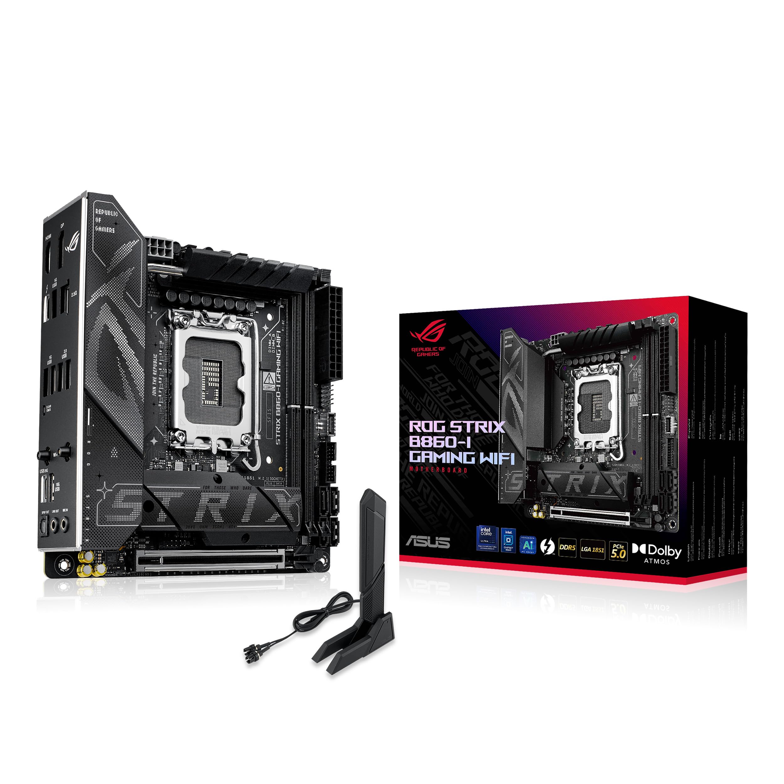 ASUS ROG STRIX B860-I GAMING WIFI B860 LGA 1851 mITX Mini-ITX motherboard, Intel® Core™ Ultra Series 2 Ready, Advanced AI ready, 10+1+2+1 stage, DDR5, 2.5G LAN, WiFi7, M.2, Thunderbolt™ 4, USB Type-C®