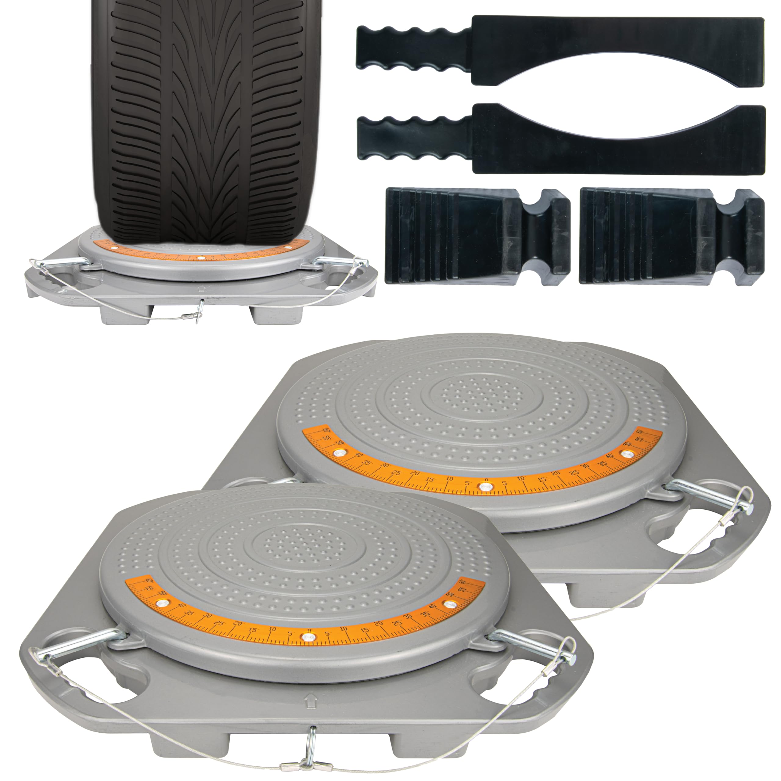 AutoSolo Wheel Alignment Turn Plates - 4-Ton Capacity Per Plate, Brass Dial Measurements, and Bonus Accessories - Perfect Addition to Any Car Alignment Tool Kit
