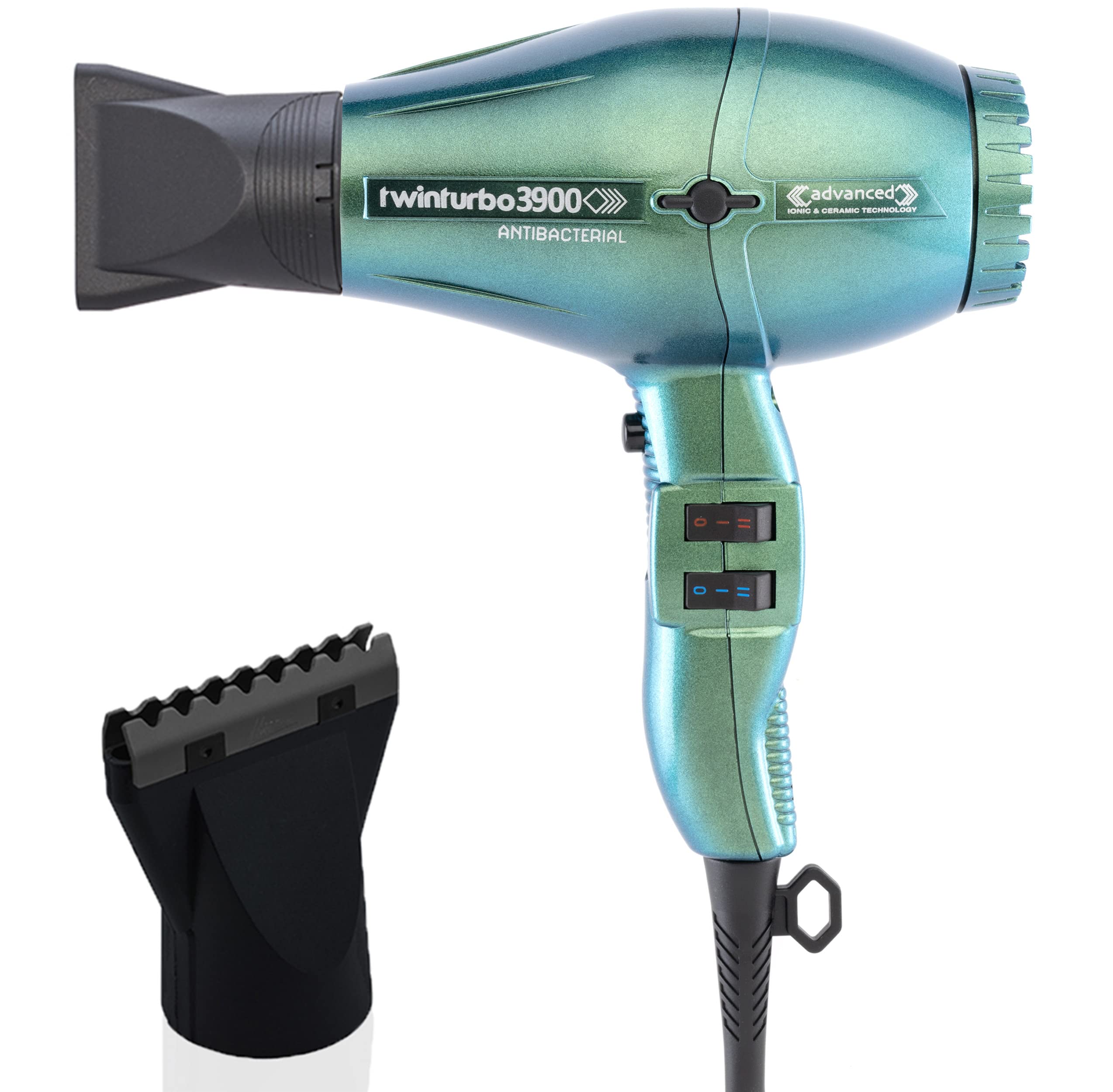 Turbo Power TwinTurbo 3900 Advanced Ionic & Ceramic Eco Friendly Jade Hair Dryer and M Hair Designs Hot Blow Attachment Black (Bundle 2 Items)
