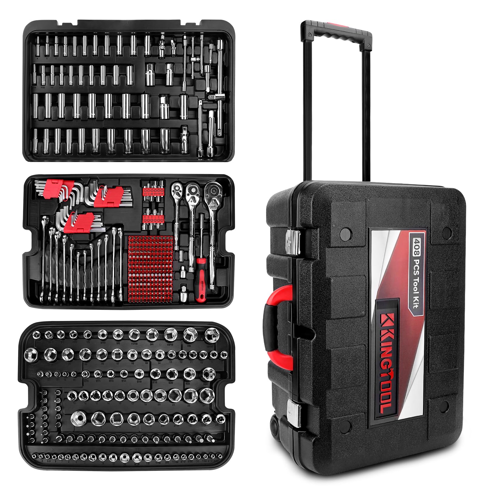 KingTool 408-Piece Mechanic Tool Set - Socket Set with Heavy Duty Tool Box Storage Case for Home, Automotive, Bike Projects