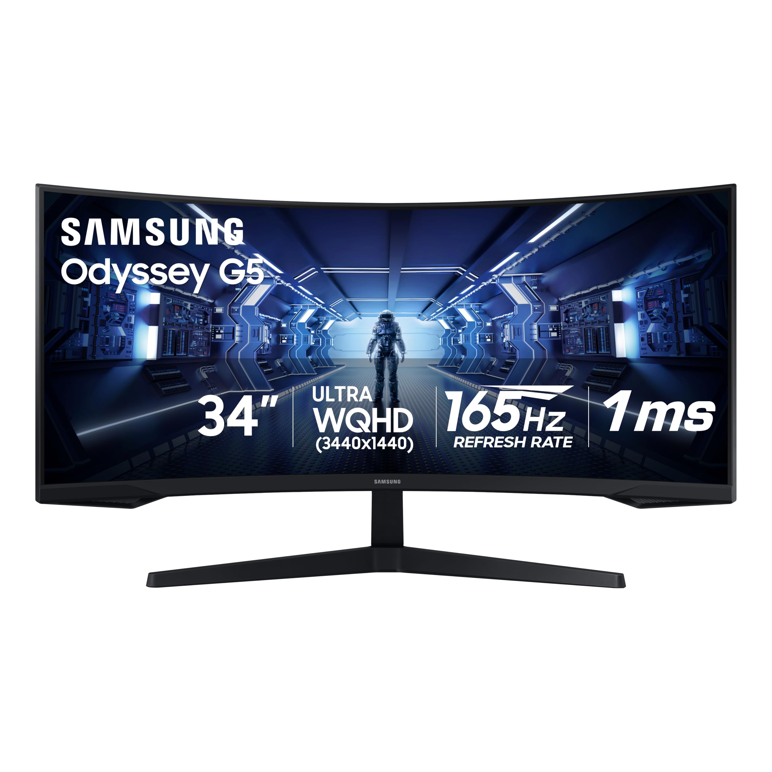 Samsung 34' Odyssey G5 Ultra-Wide Gaming Monitor with 1000R Curved Screen, 165Hz, 1ms, FreeSync Premium, Large Display, Eye Comfort, Multiple Ports, WQHD, LC34G55TWWNXZA, 2020, Black