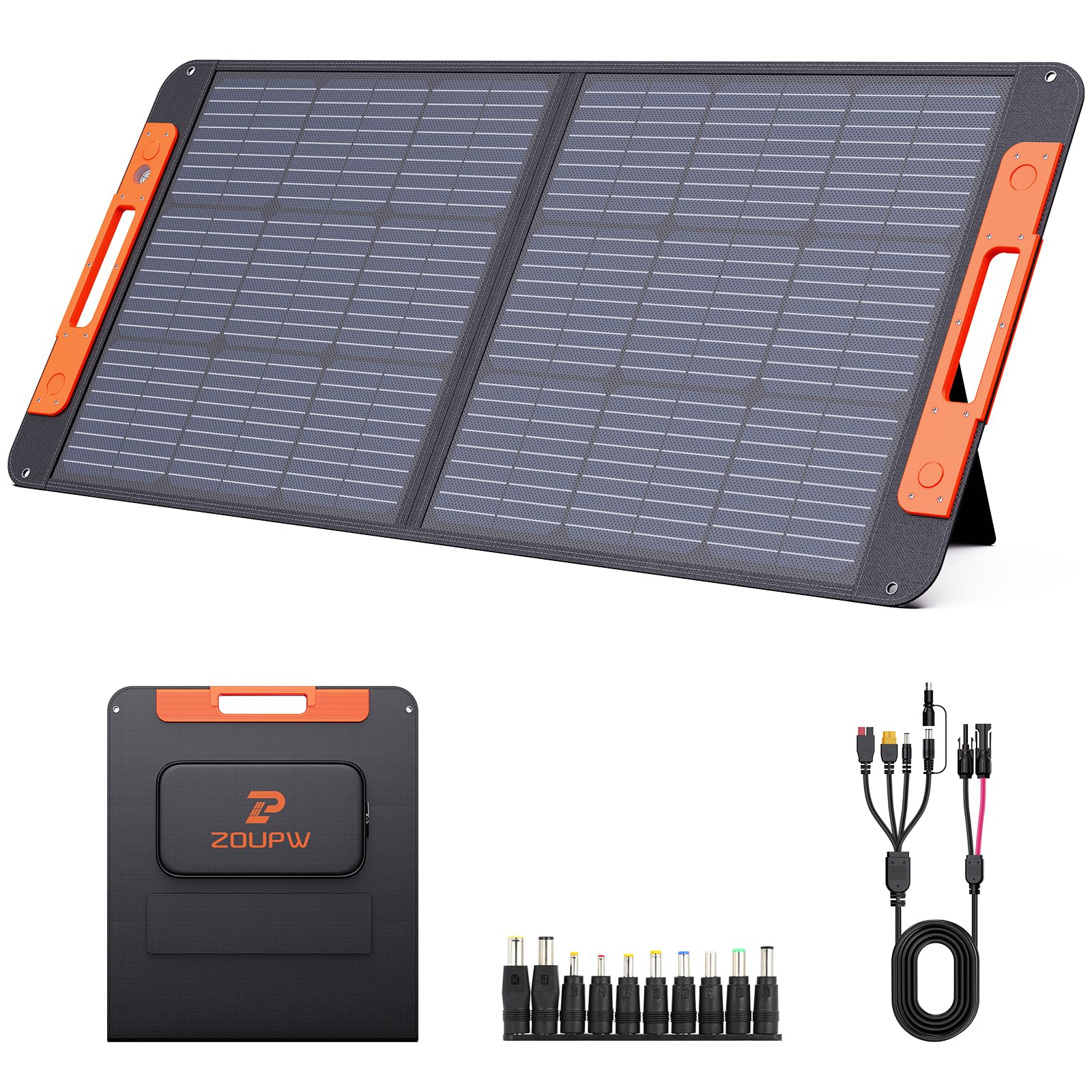 ZOUPW 100 Watt Portable Solar Panel for Power Station,Camping Essentials, 20V Foldable Solar Panel with Solar Angle Guide, 23.5% High Efficiency IP67 Waterproof 2 Kickstands for Camping RV Blackout