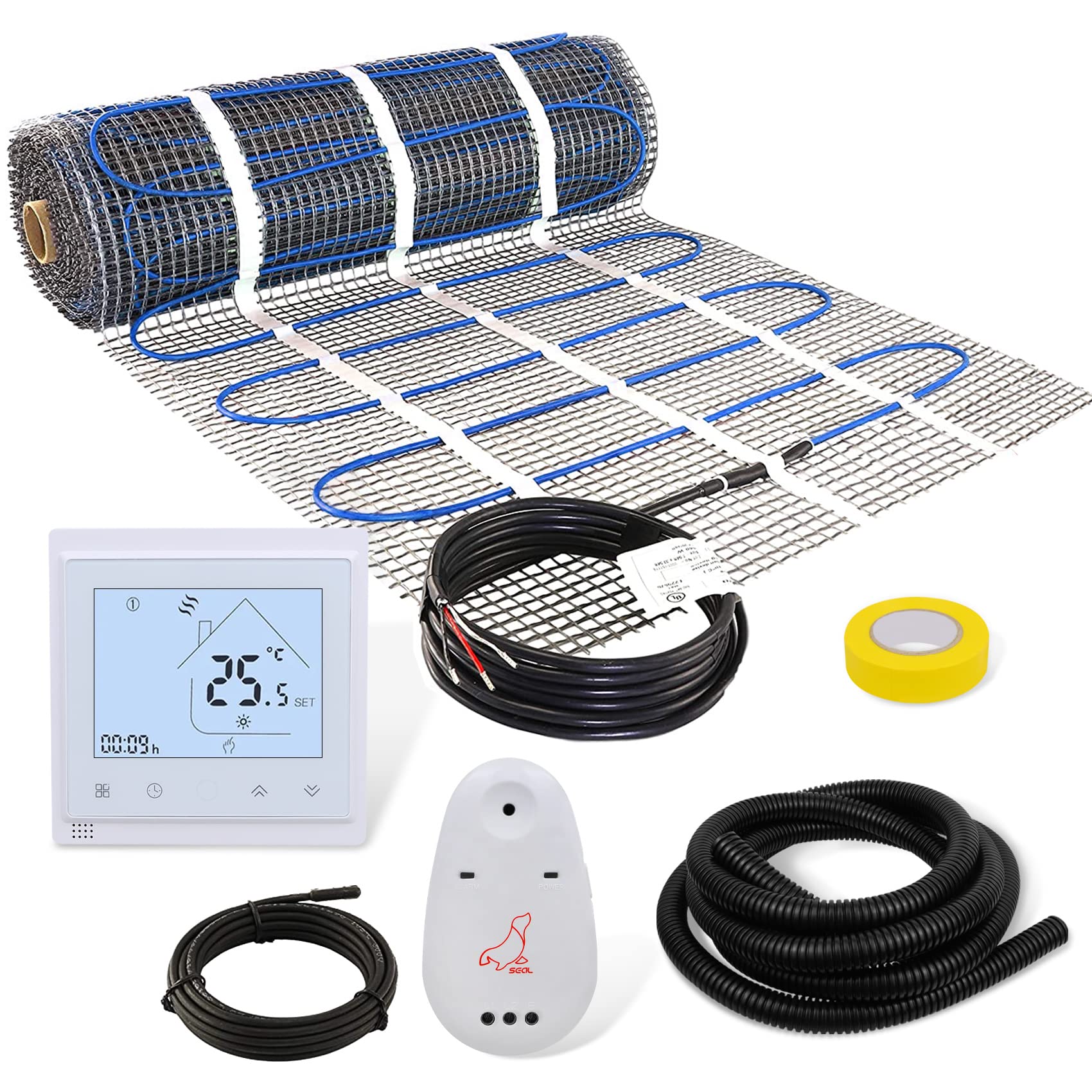 20 Sqft Floor Heat Mat Kit, 120 V Electric Radiant Floor Heating System for Under Stone, Upgraded Thermostat with Temperature Readout Switchable to Fahrenheit.