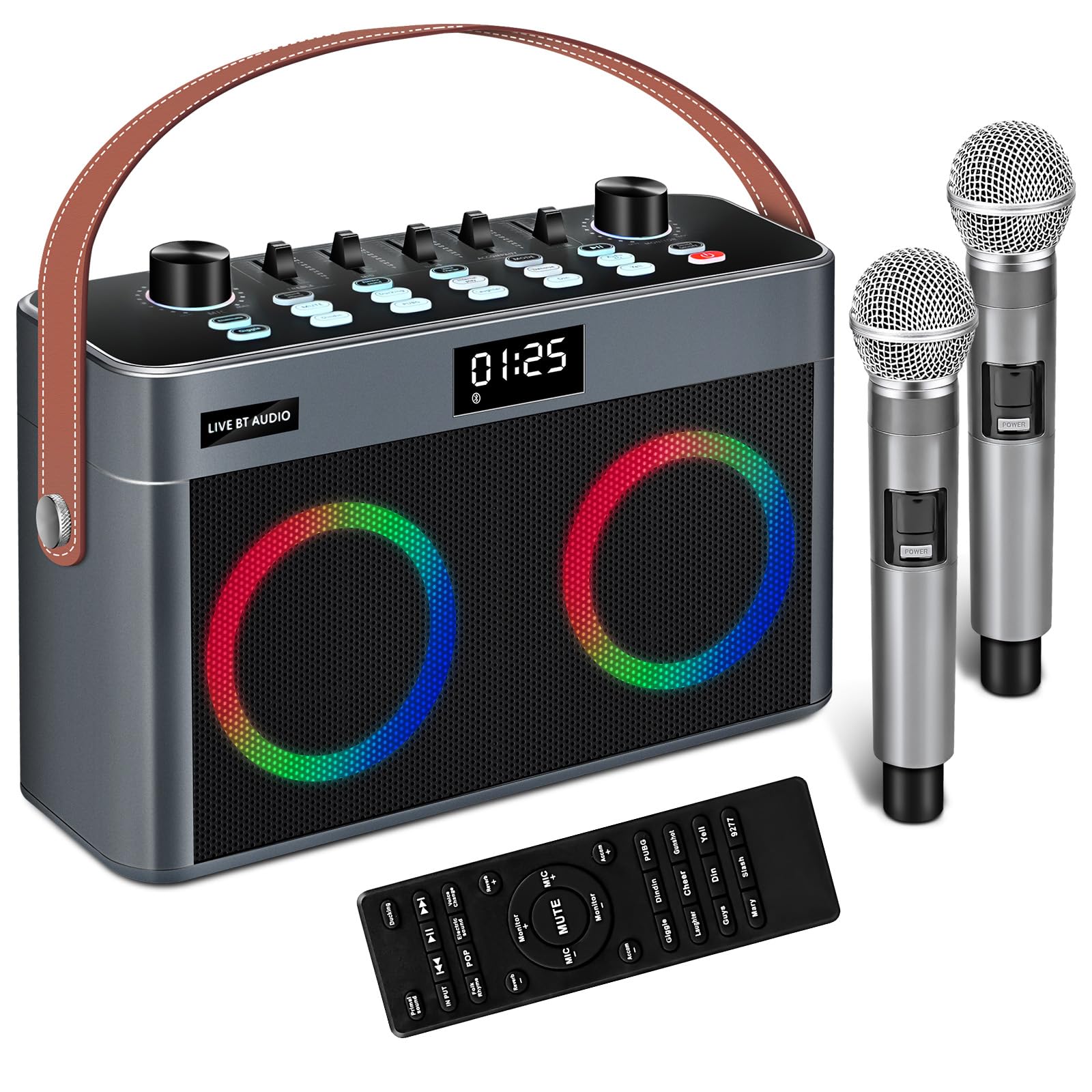 Arvitek Portable Bluetooth Karaoke Machine with 2 Wireless Microphones & Remote, Live Sound Card with Speaker