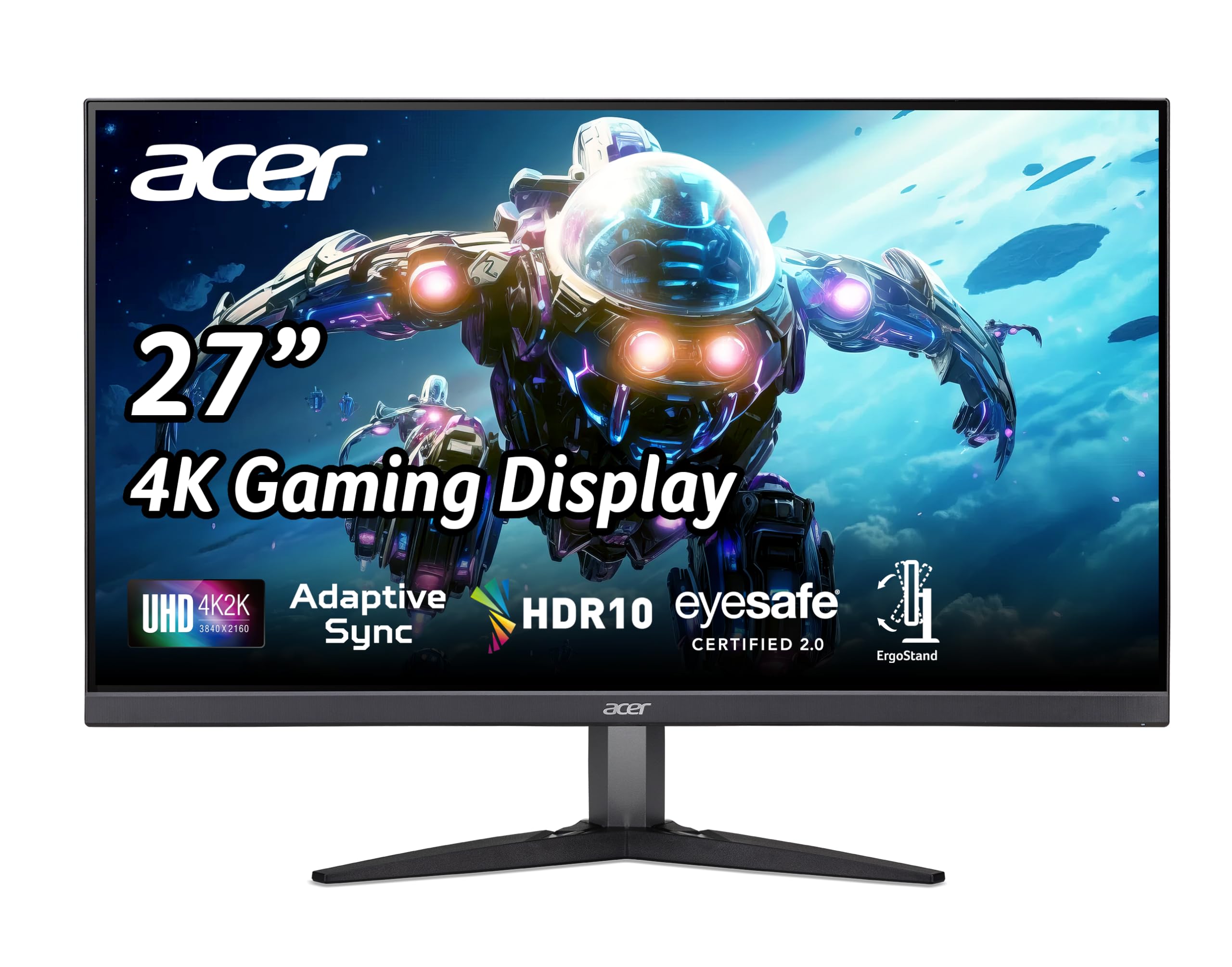 Acer Nitro 27" UHD 3840 x 2160 IPS PC Gaming Monitor | Adaptive-Sync Support (FreeSync Compatible) | 4ms (G to G) | HDR10 Support | 99% sRGB | 1 x Display Port 1.2 & 2 x HDMI 2.0 | KG272K Lbmiipx