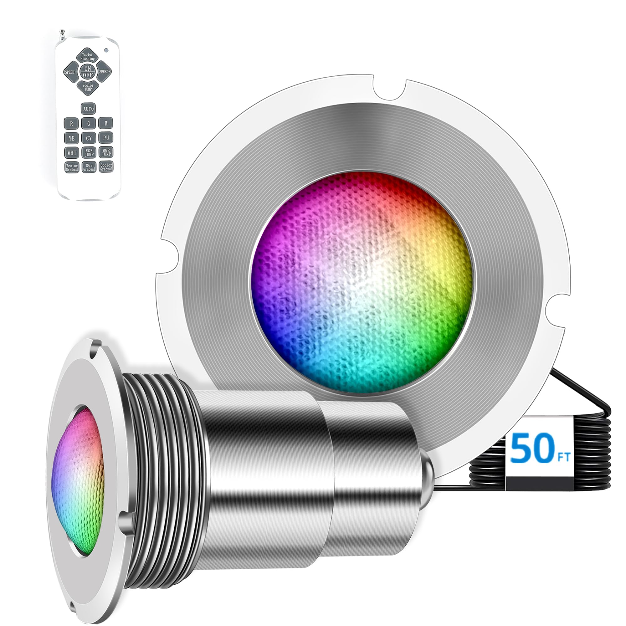Zenhagu Pool Lights for Inground Pool, 1.5 Inch LED RGBW Multicolor Inground Pool Lights and Spa Light, IP68 Waterproof Pool Lights for Above Ground Pools, 12V AC, 50ft Cord, Remote Control