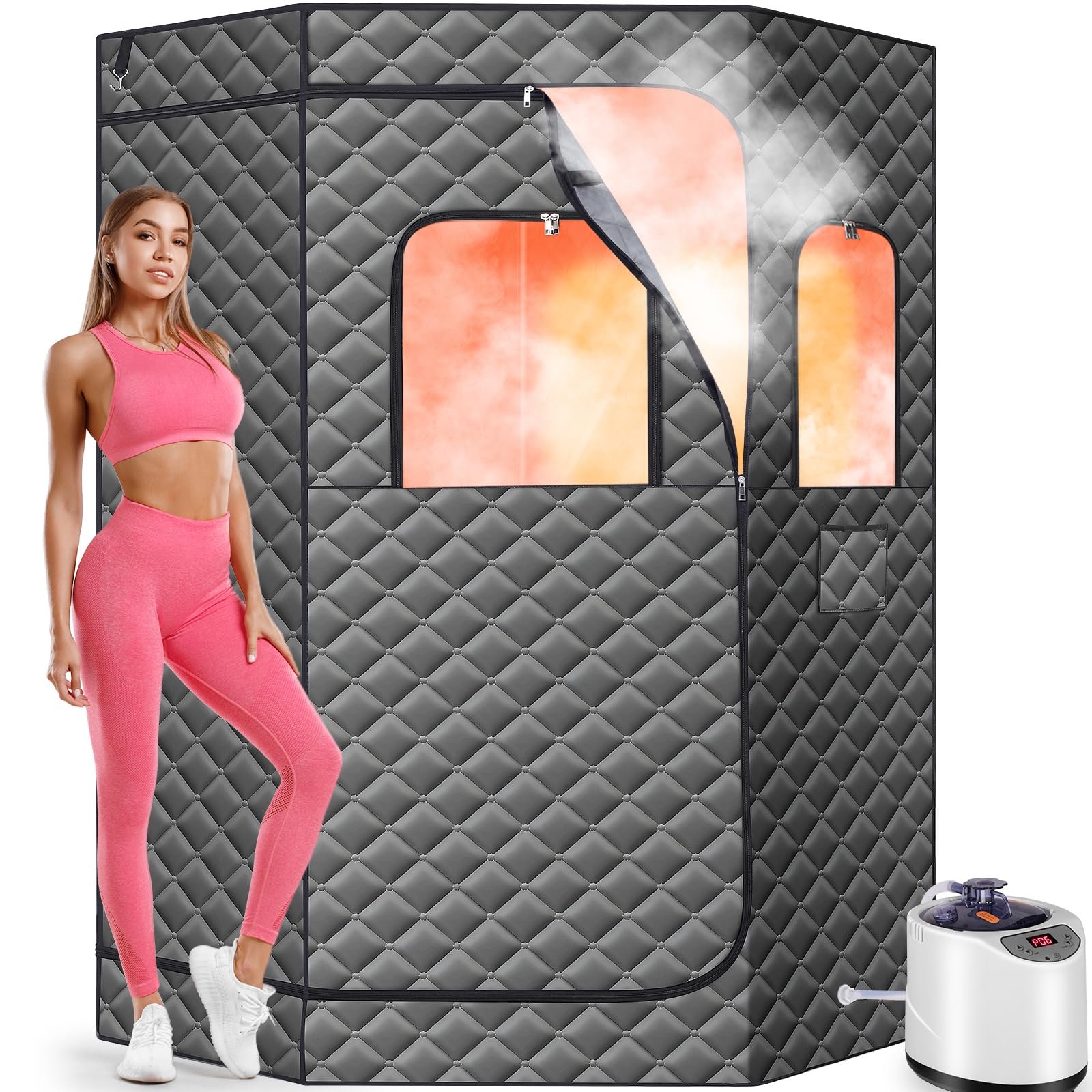 Upgraded Portable Steam Sauna, Portable Sauna Box for Home, Home Sauna Tent Full Body, 1200W 3L Steam Generator, 99 Minute Timer, Folding Chair, Remote Control Included(Black)