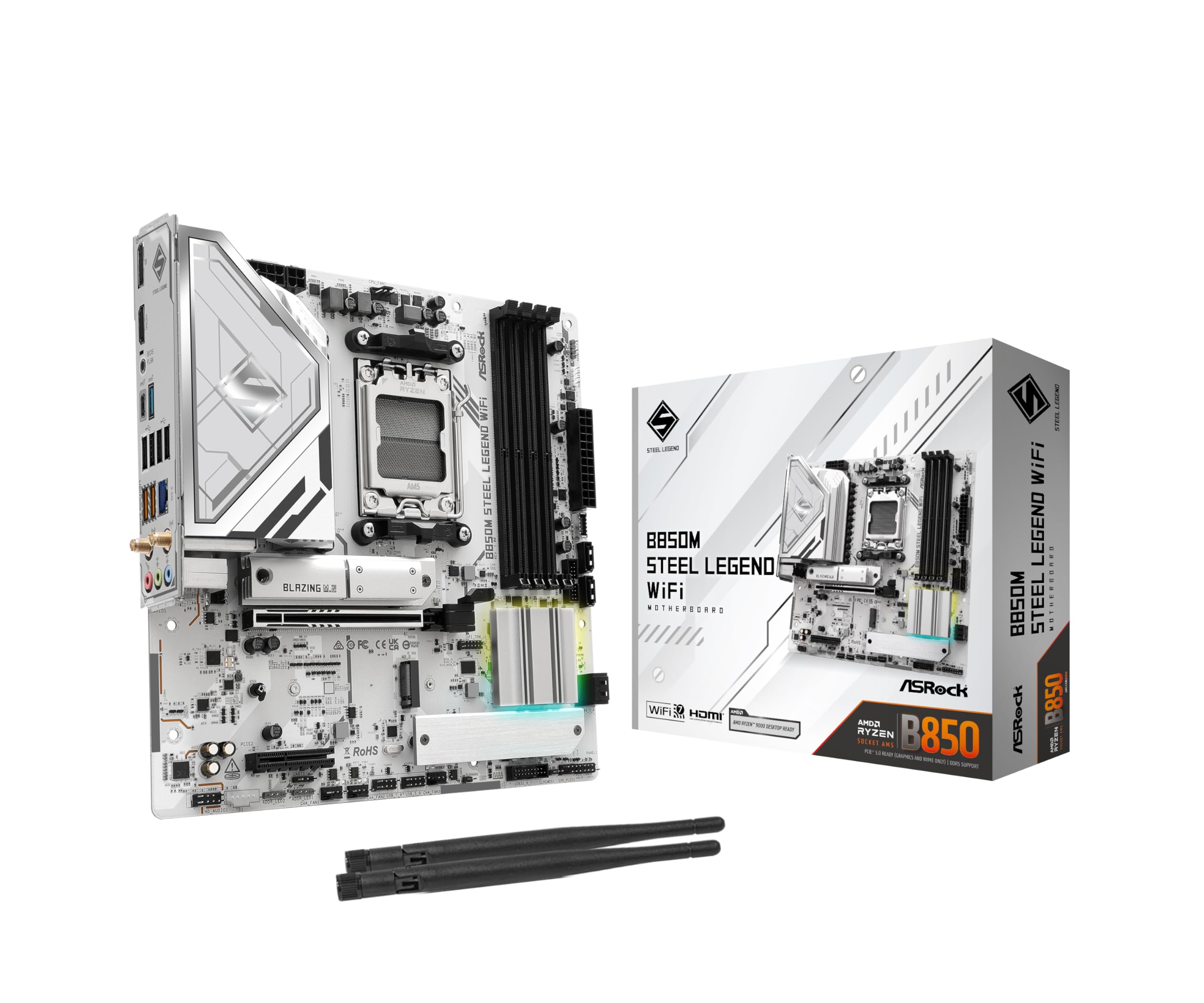 ASRock AMD B850M Steel Legend WiFi 7 Socket AM5 B850 Ryzen DDR5 8000 MHz 256GB Micro ATX Motherboard M.2 SATA3 6.0 Gb/s PCIe 5.0